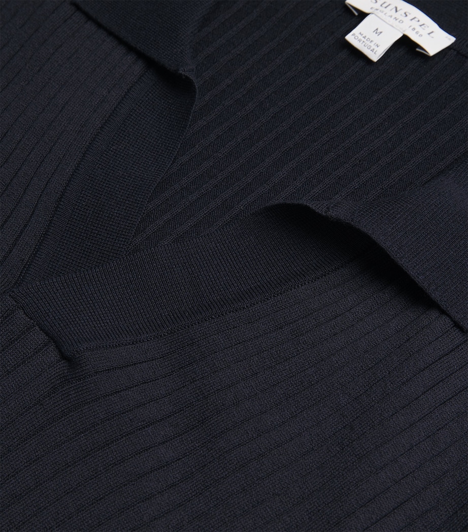 Sunspel Mens Silk-Cotton Polo Shirt Buaa Navy Image 5
