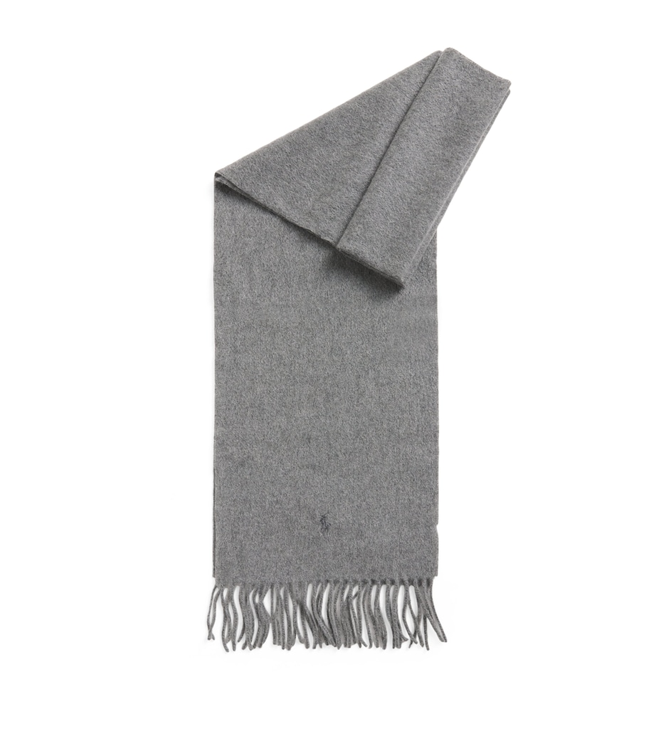 Cashmere Polo Pony Fringe Scarf GREY Image 1