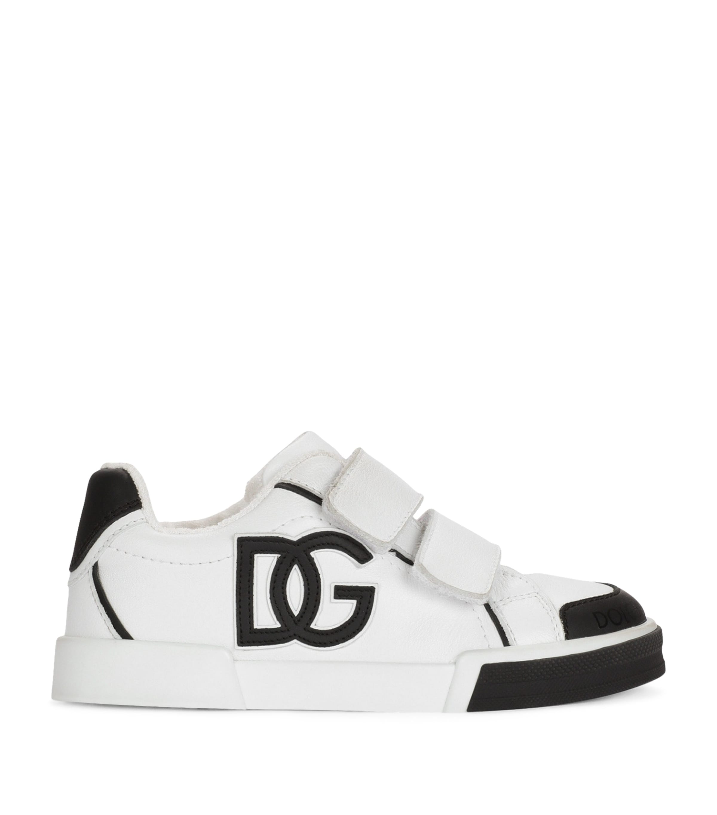 Dolce & Gabbana Kids' Logo Print Leather Strap Sneakers In White,black