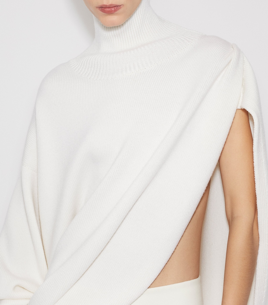 Wool Asymmetric Cape Sweater BLANC NATUREL Image 6
