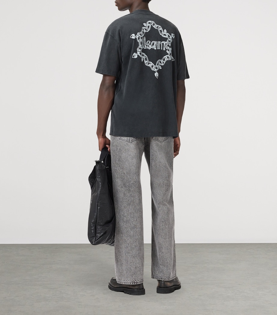 Cotton Printed Drip T-Shirt WASHED BLACK Image 4