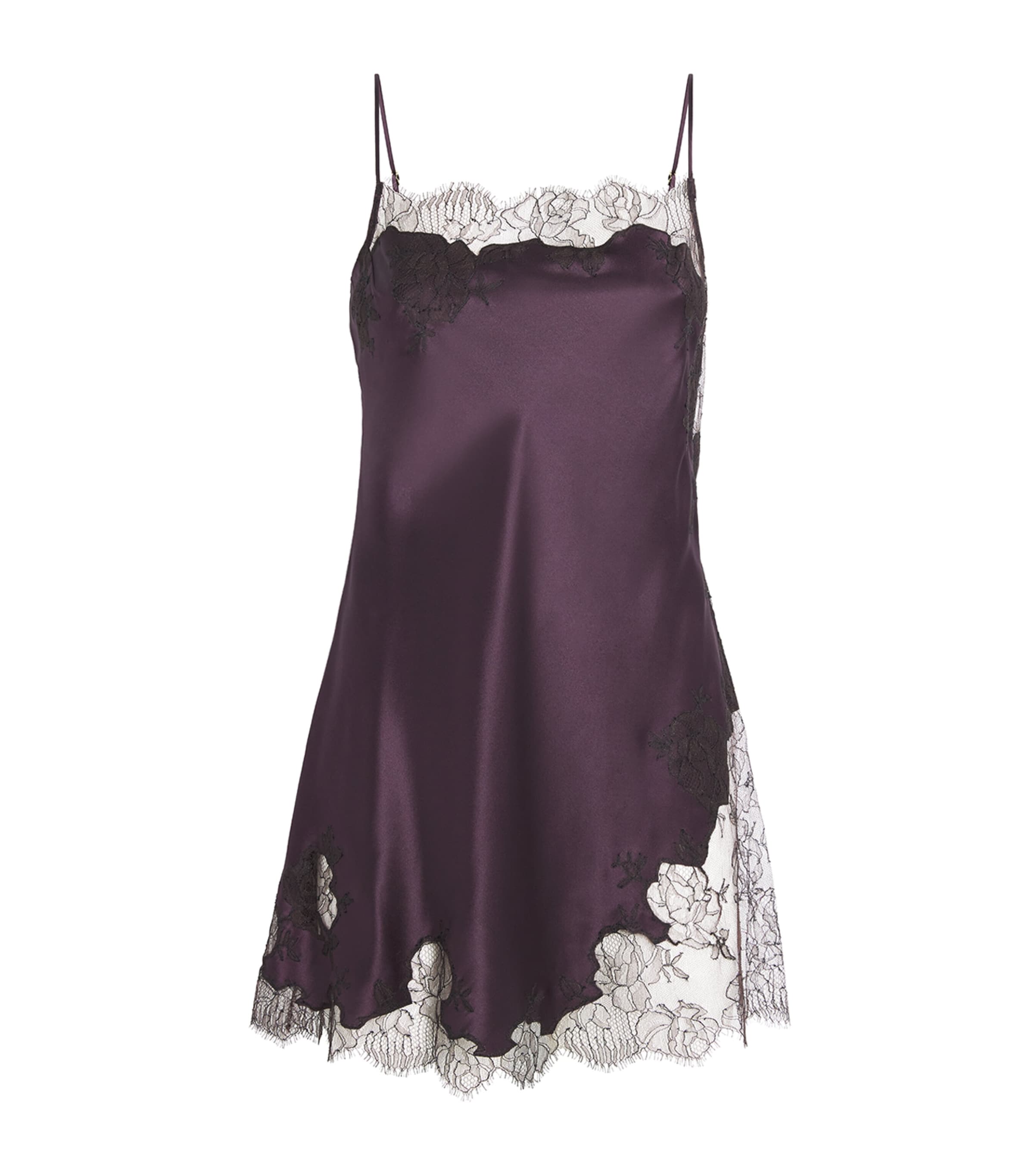 Carine Gilson Silk Lace-trim Short Slip Dress In Purple