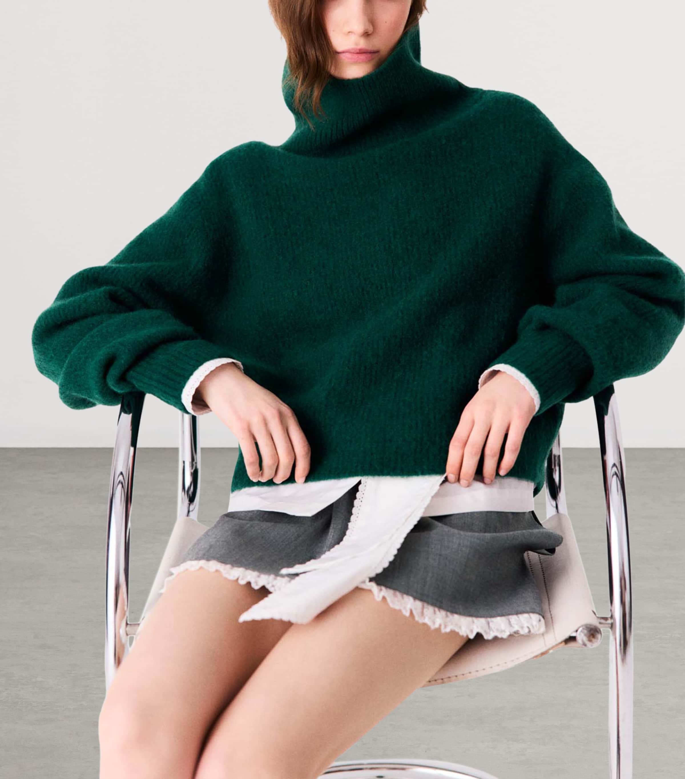 Maje Womens Yak-Blend Rollneck Sweater Bottle Green Image 6