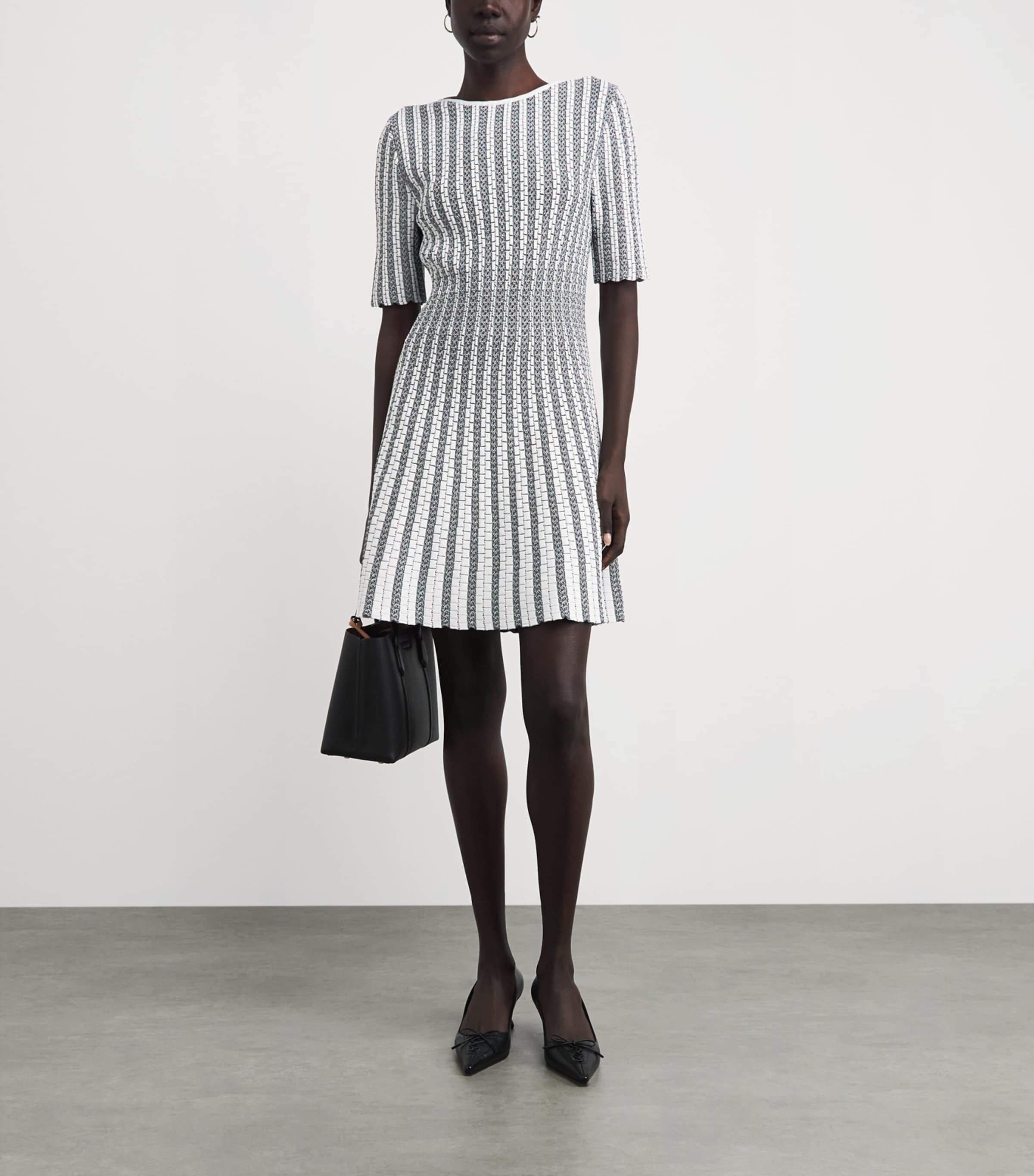 VALENTI Womens Knitted Stripe Mini Dress White Blue Image 2