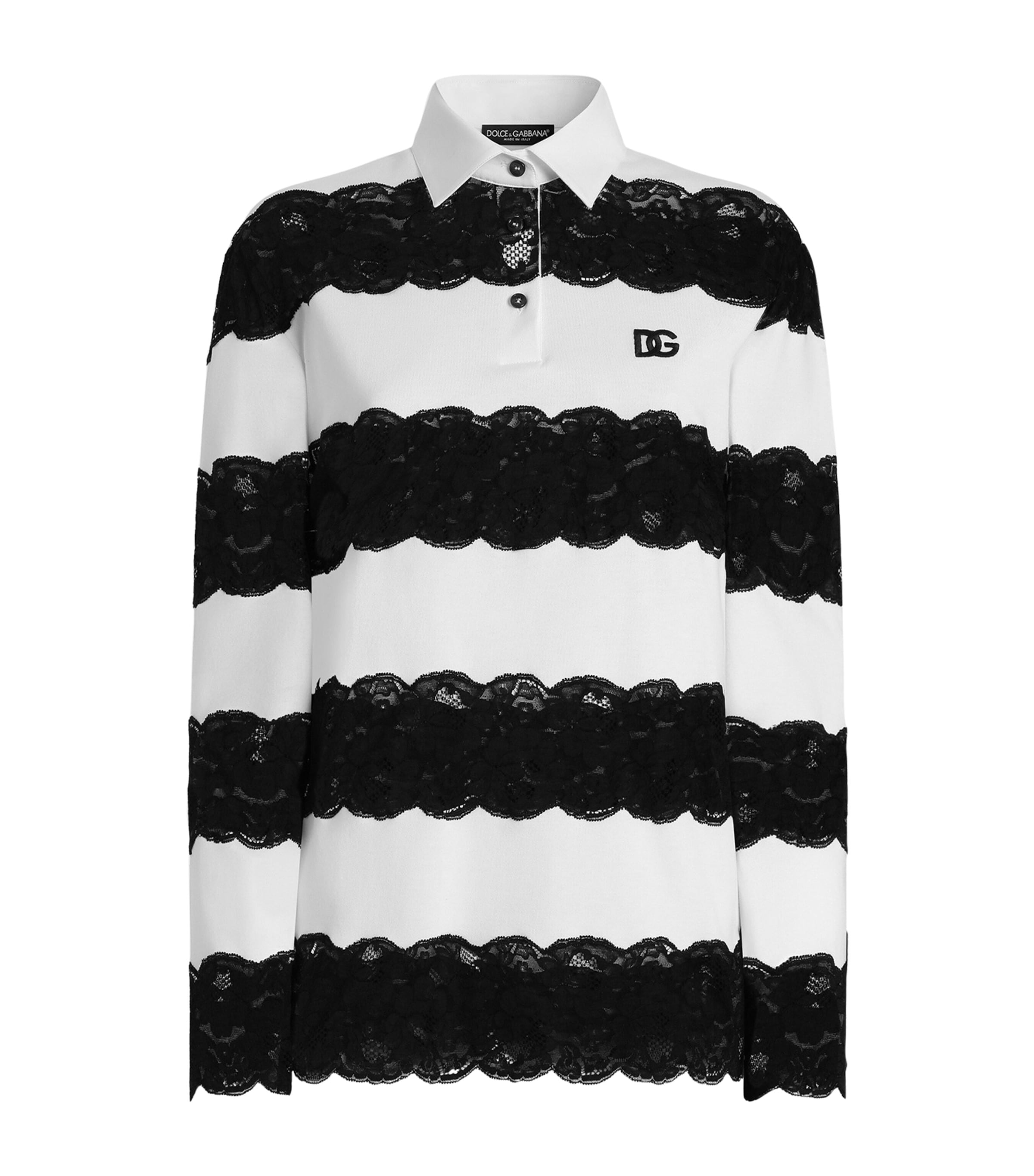 Dolce&Gabbana Womens Lace-Trim Polo Shirt Embr Image 1