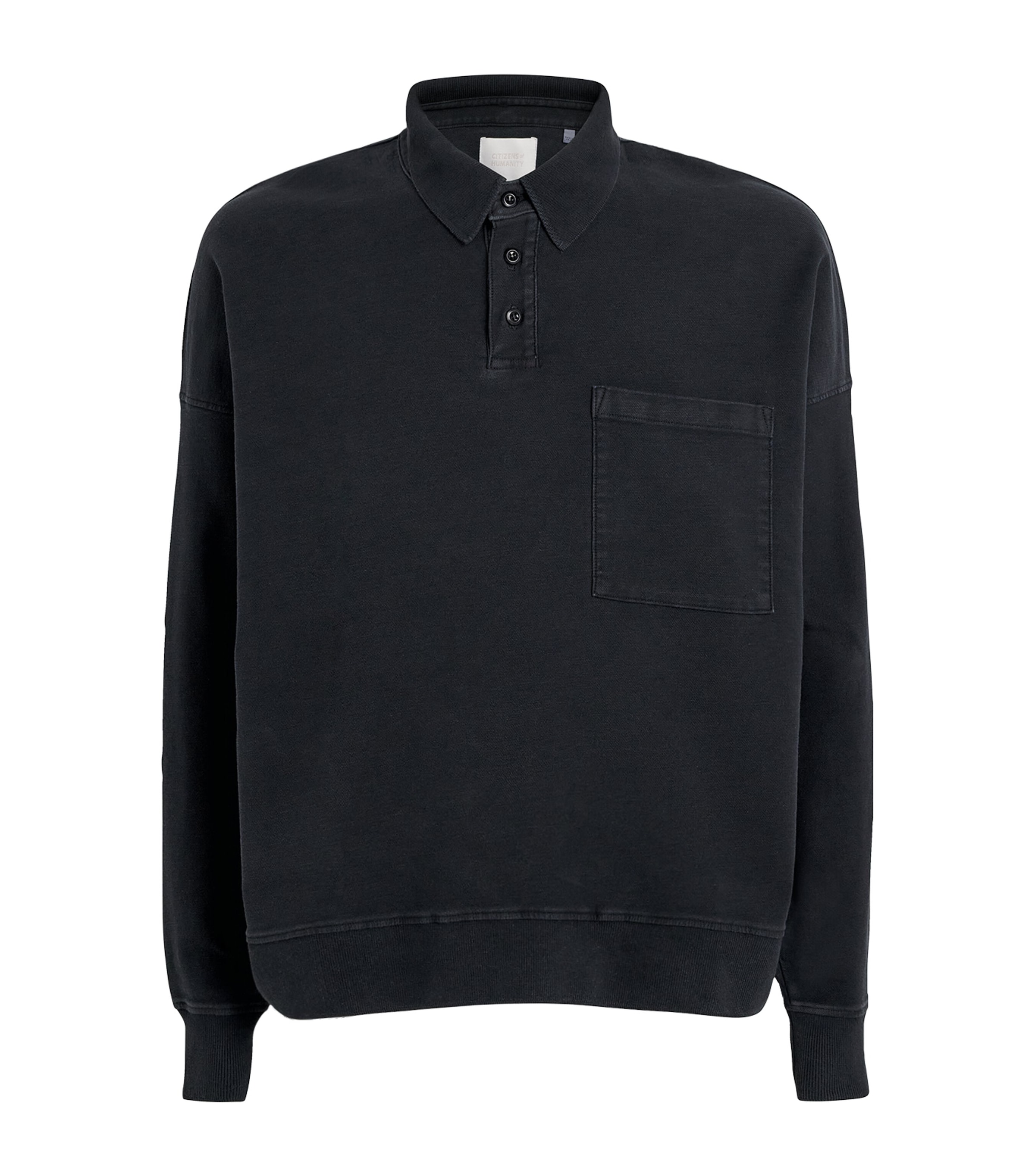 Citizen Of Humanity French Terry Rugby Polo Dark Charcoal In Black
