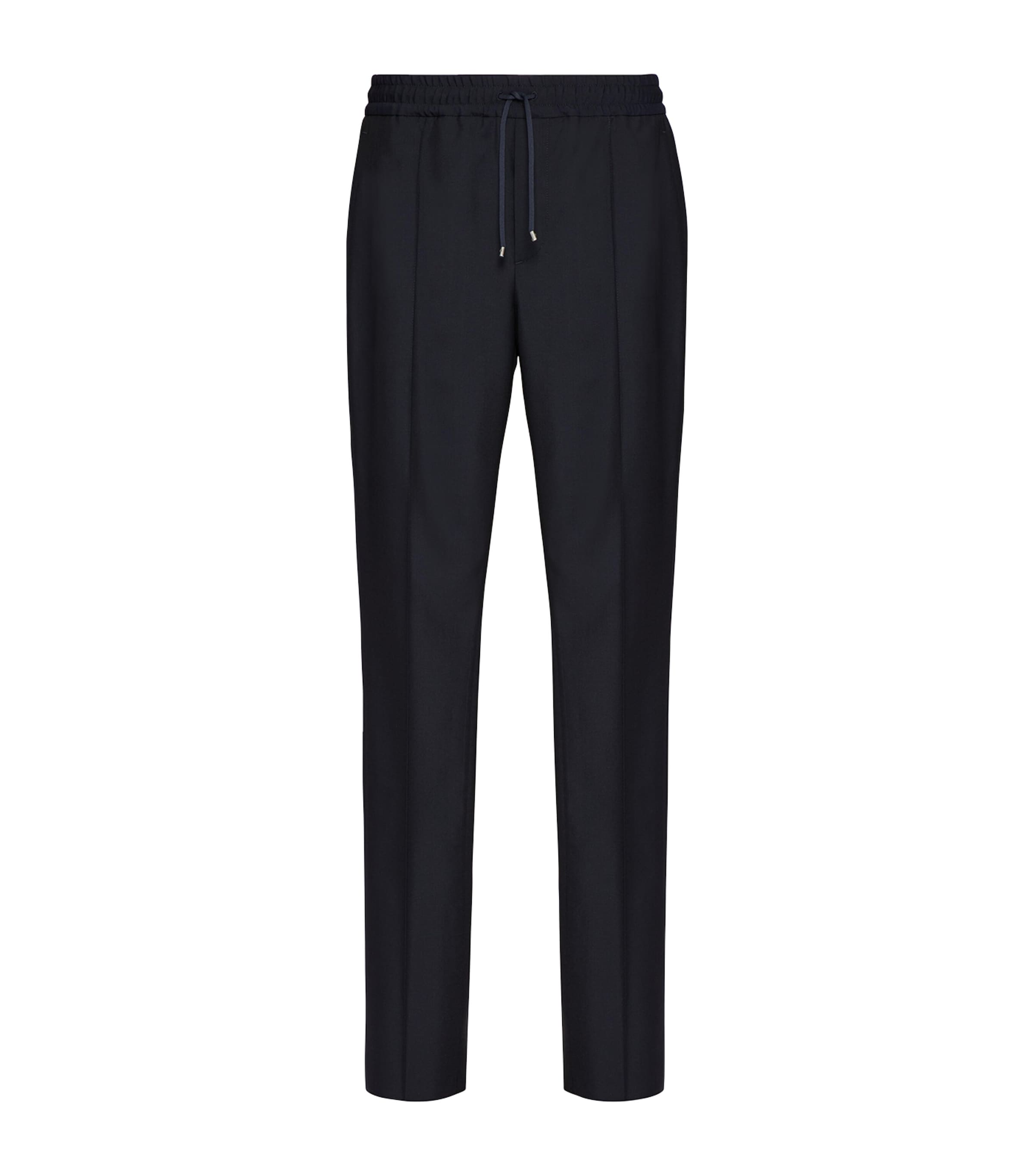 VALENTINO WOOL-MOHAIR DRAWSTRING STRAIGHT TROUSERS 