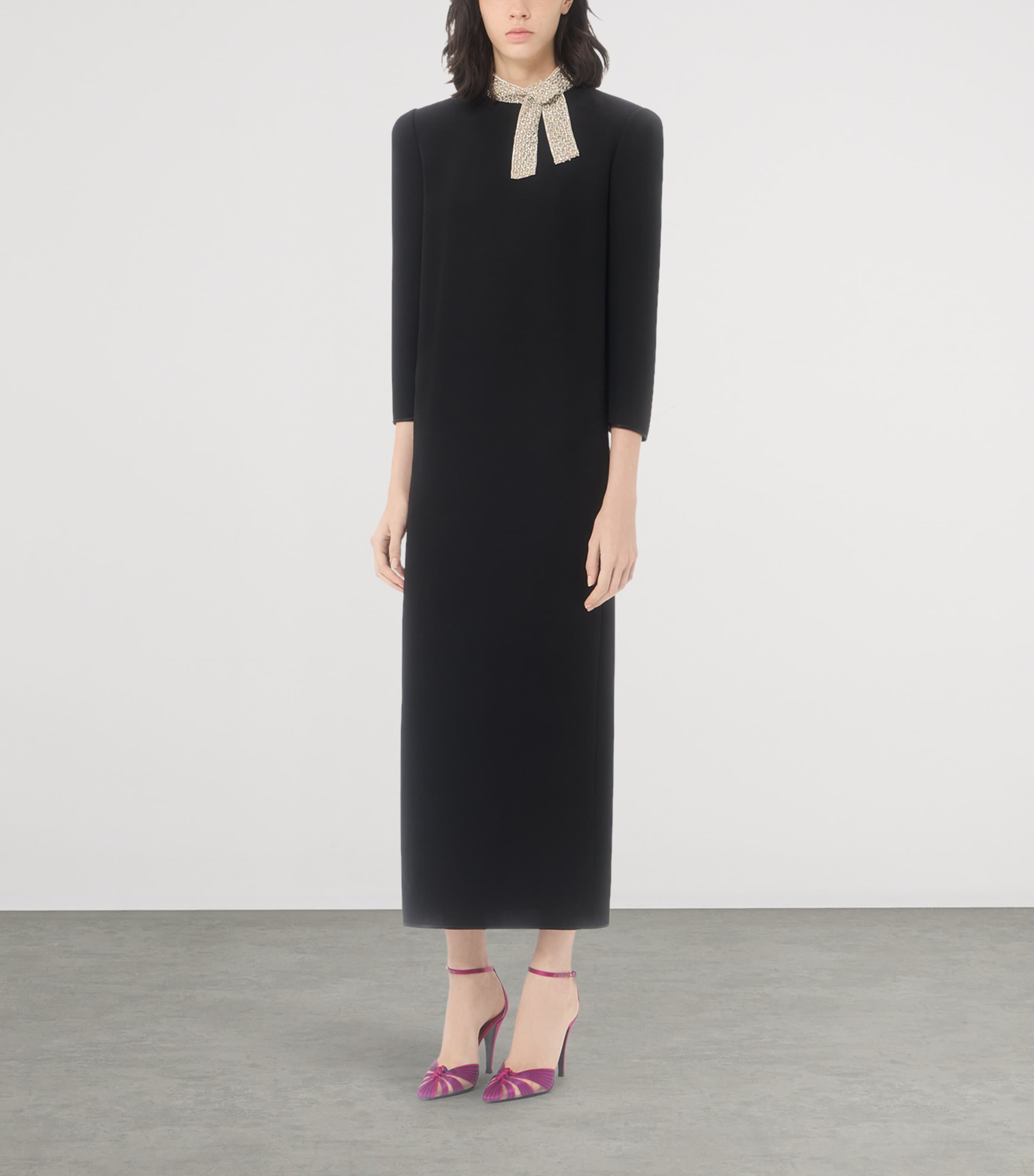Valentino Womens Silk Embellished-Collar Midi Dress Nud Image 2