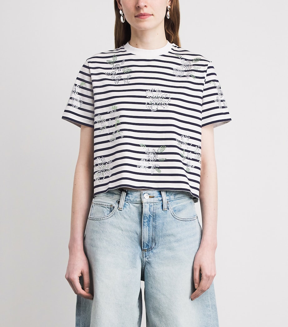 Maje Womens Cotton Rhinestone Stripe T-Shirt White Image 4