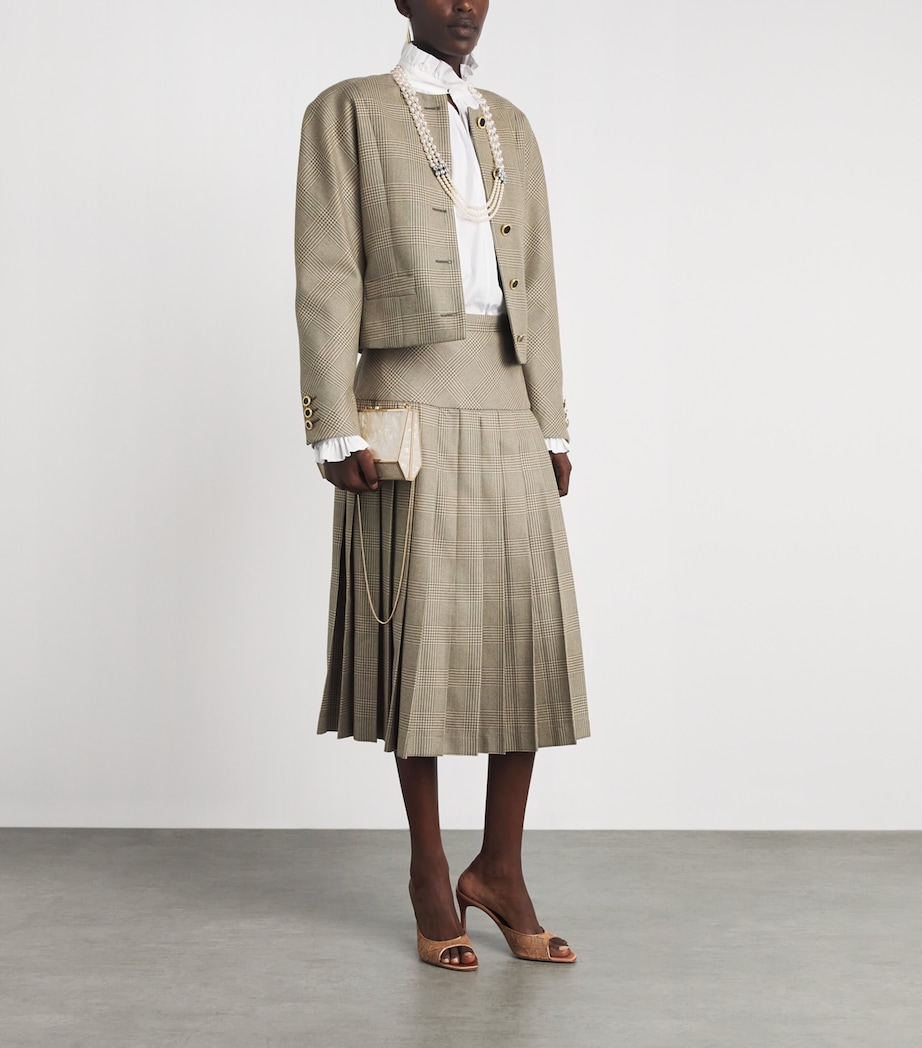 Alessandra Rich Womens Wool Prince of Wales Check Pleated Skirt Green Beige Image 2
