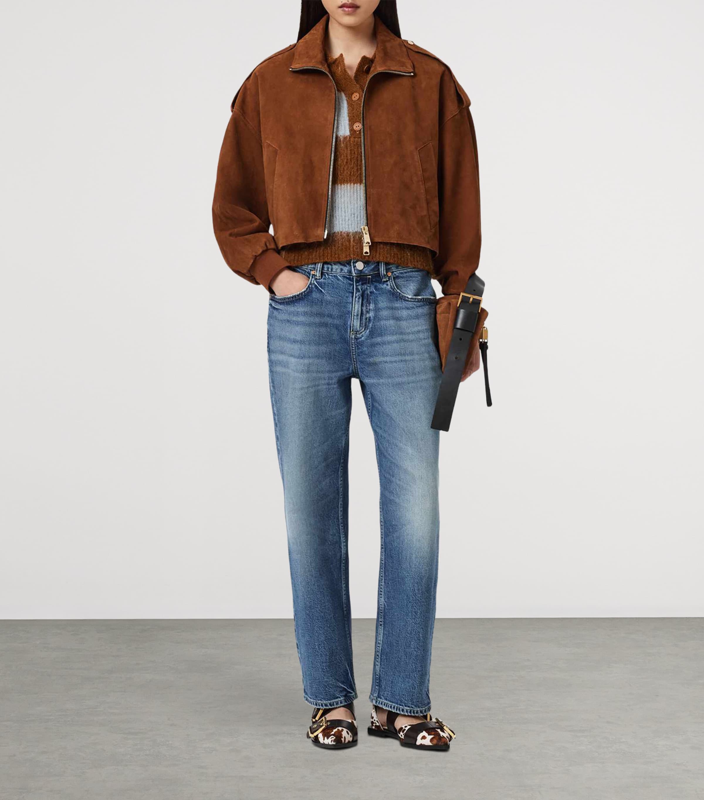 Mohair-Wool Clem Polo Sweater STEEL BLUE/COGNAC Image 3