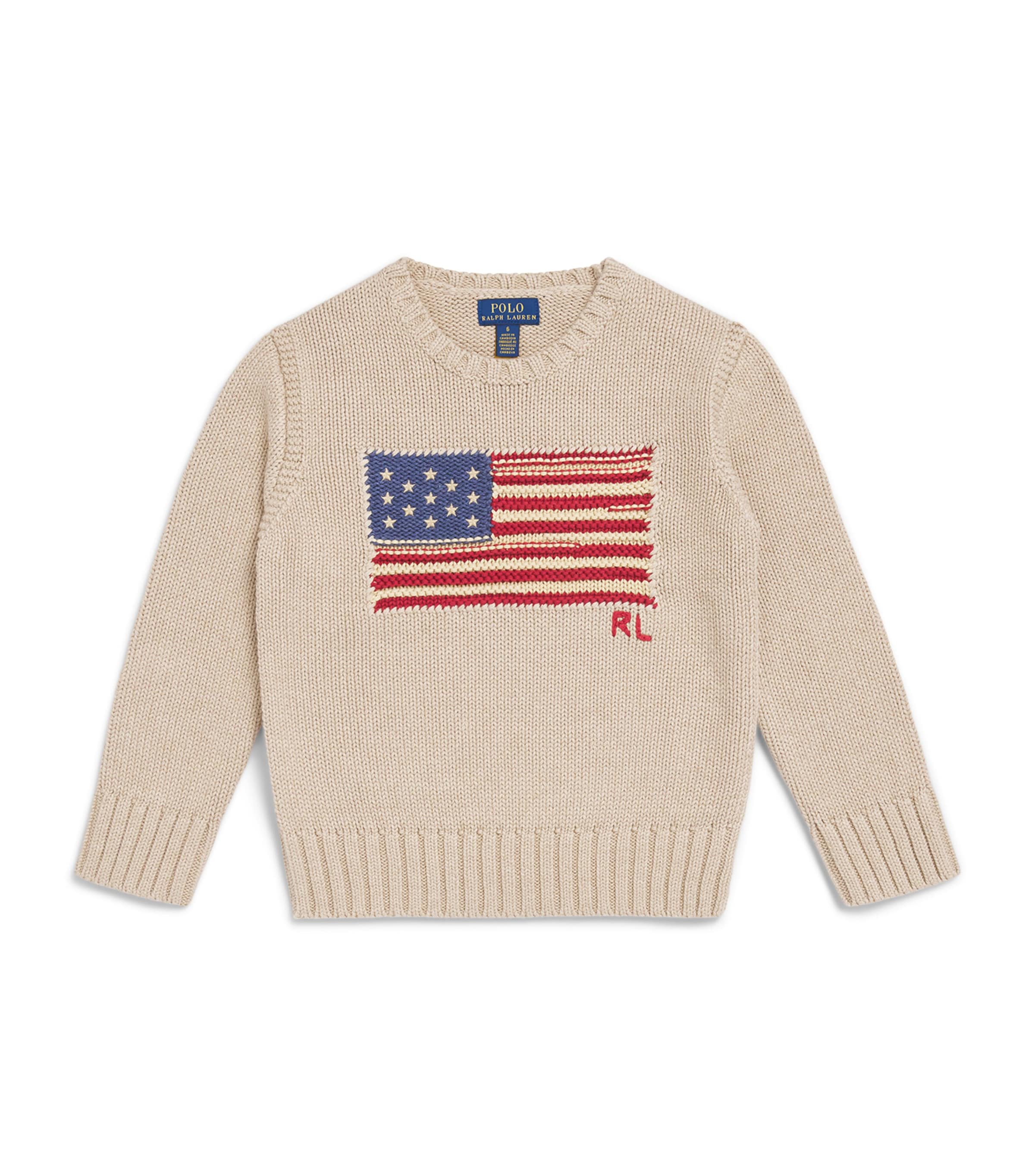 Ralph Lauren Kids American Flag Sweater (6-14 Years) Oatmeal Multi Image 1