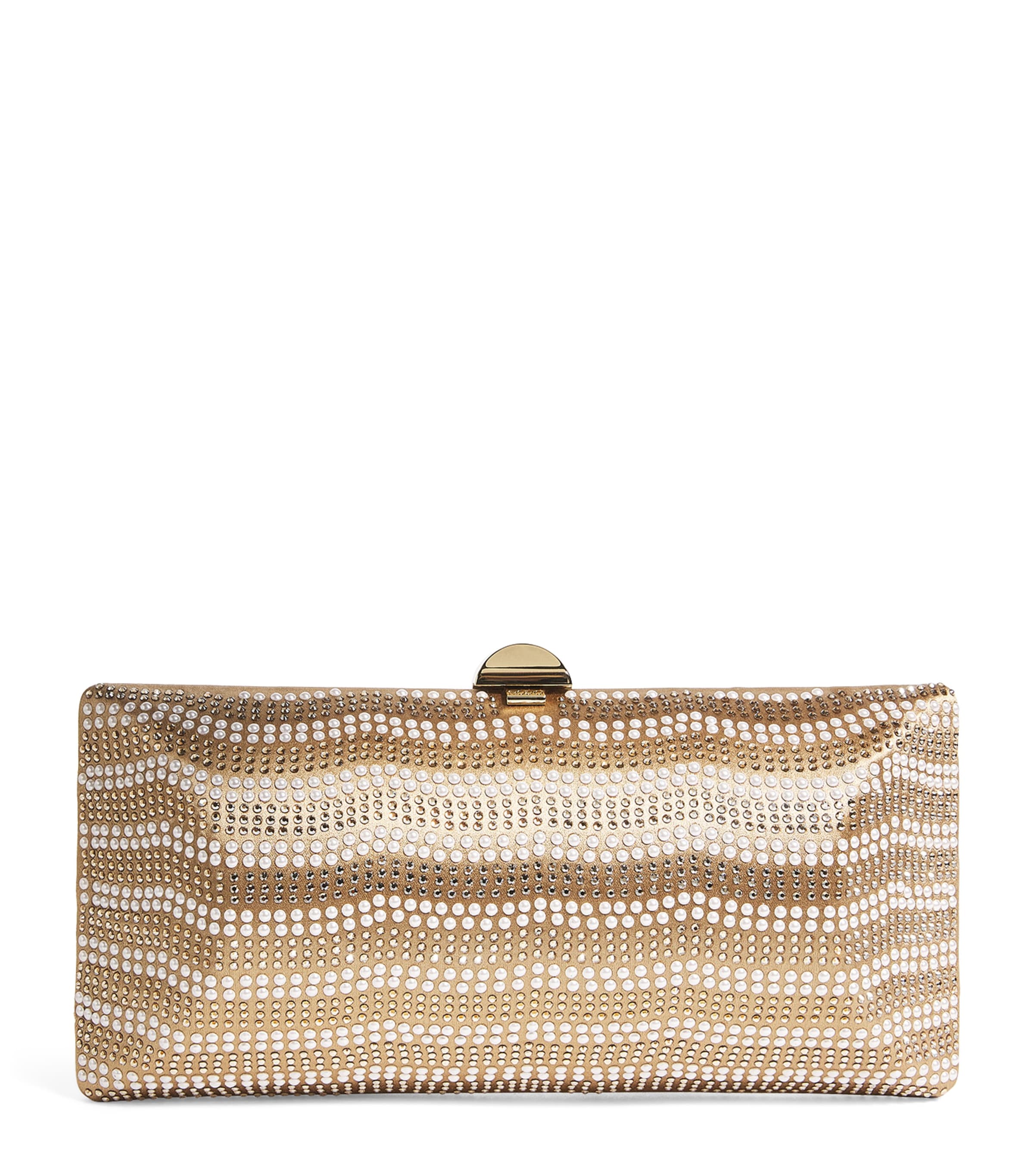 Rodo Silk Satin Embellished Clutch Bag In Gold
