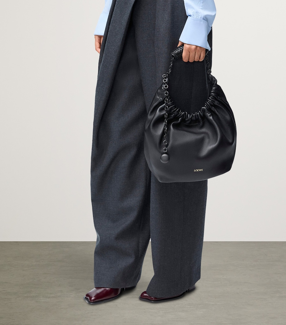 Small Leather Squeeze Top-Handle Bag BLACK Image 10