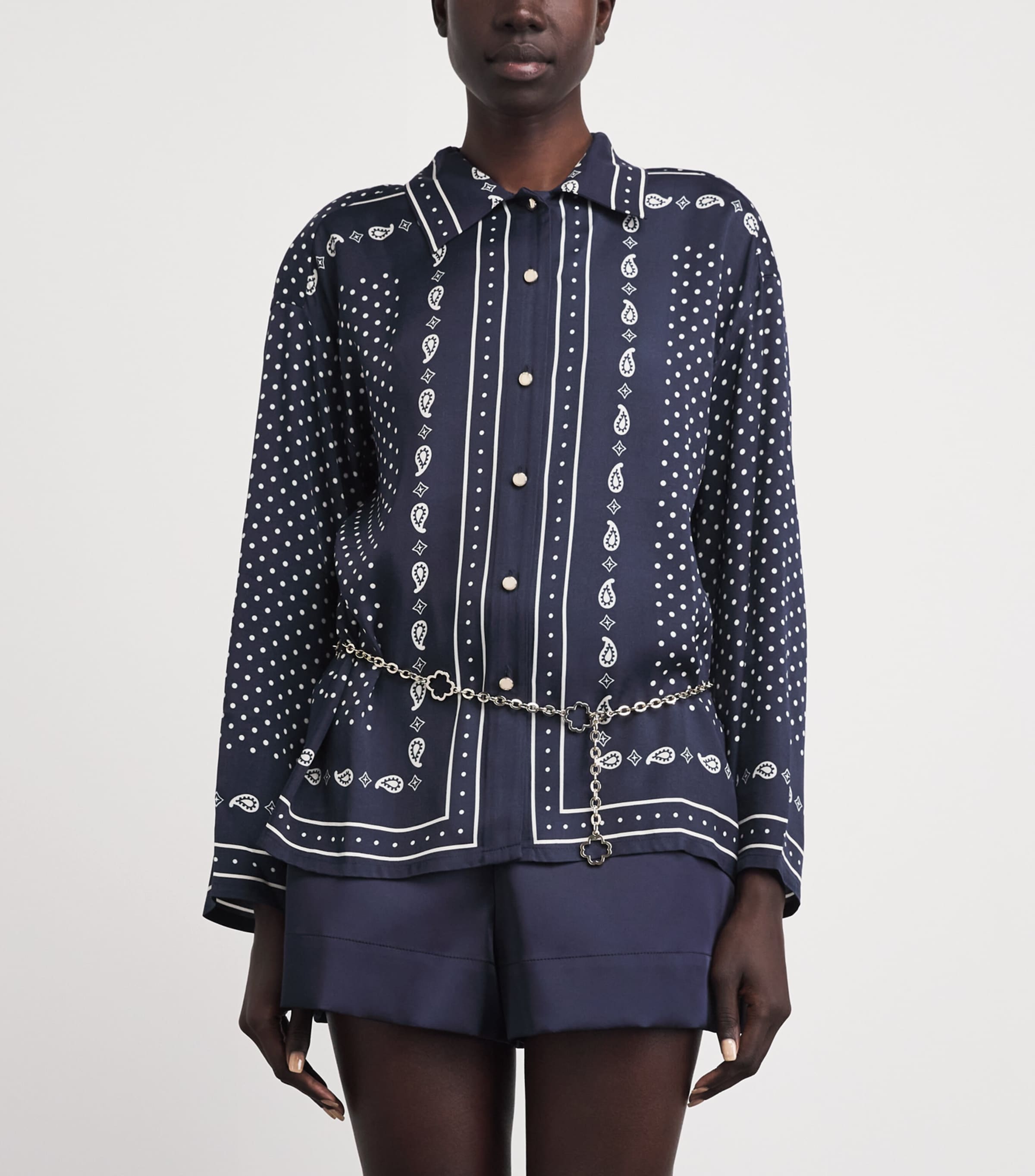 Maje Womens Printed Belted Shirt Navy Polka Dot Image 4