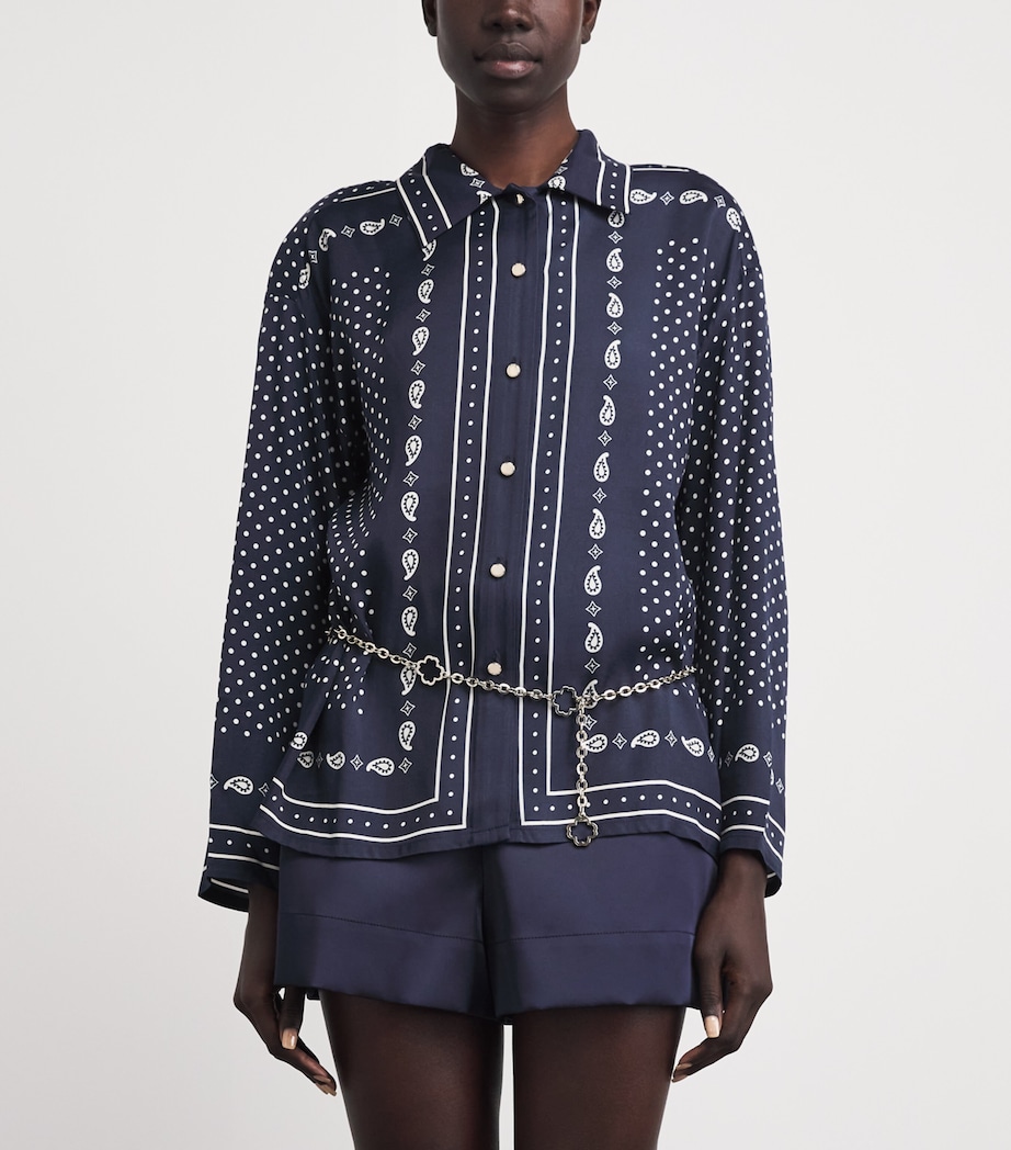 Maje Womens Printed Belted Shirt Navy Polka Dot Image 4
