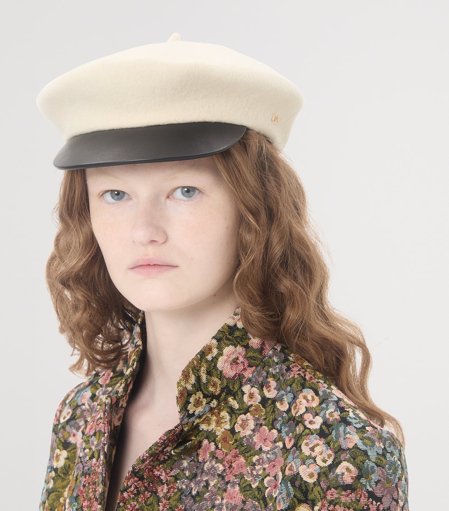 Wool Leather-Trim VLogo Signature Beret Q86 Image 2