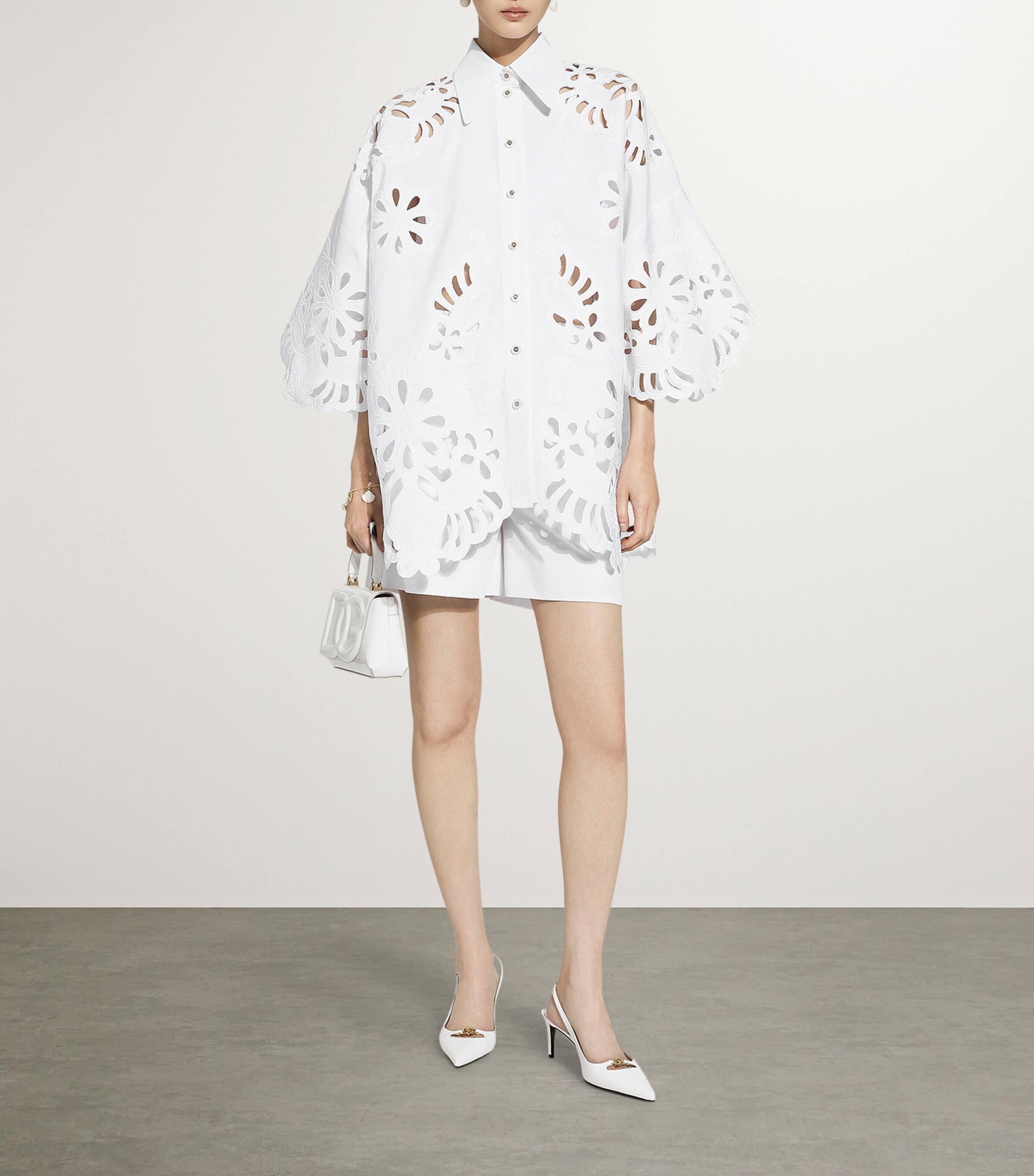 Dolce&Gabbana Womens Floral Cut-Out Shirt Optical White Image 2