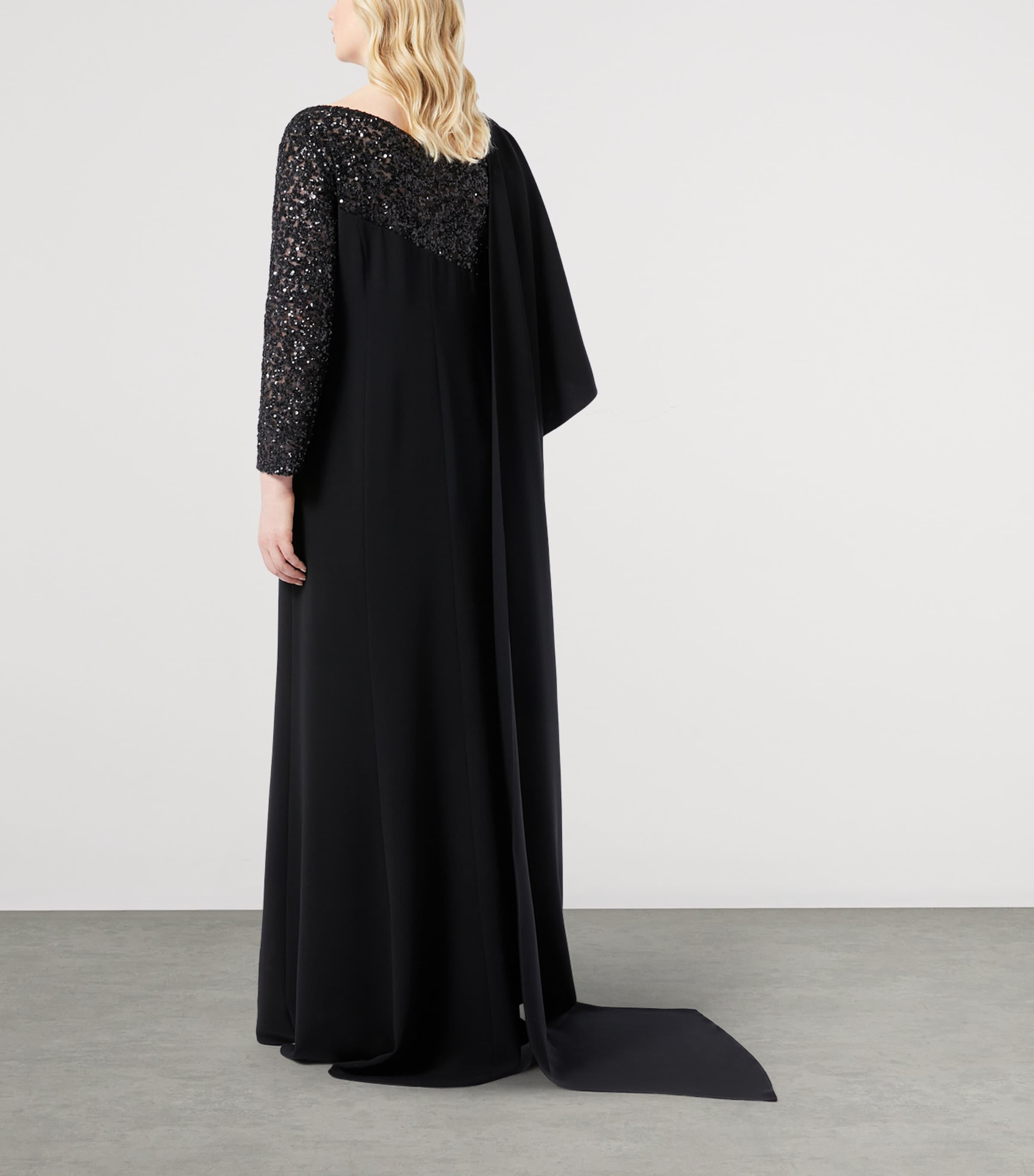 Sequin Crepe Maxi Dress BLACK Image 3