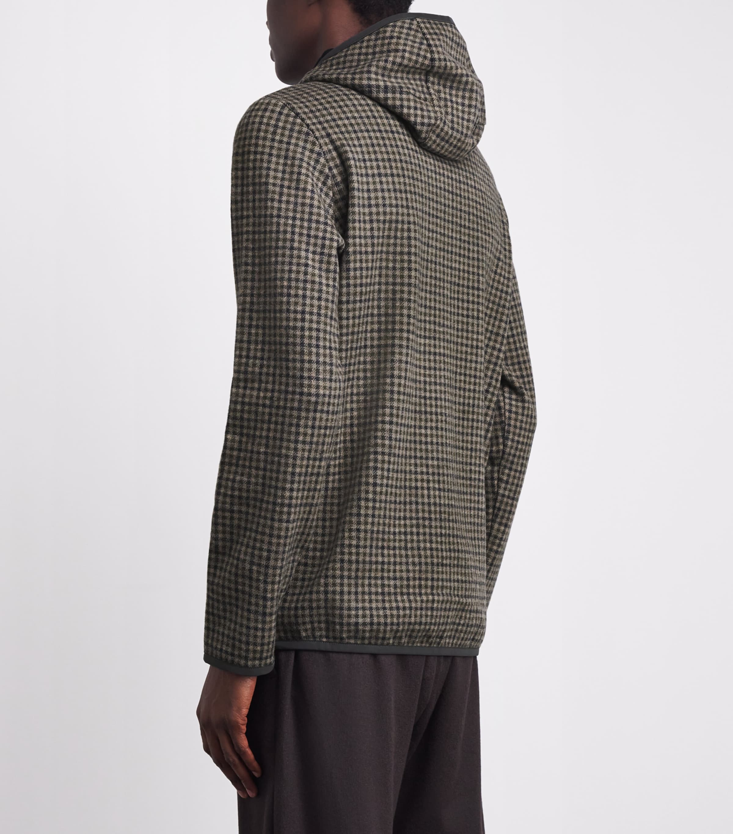 Sease Mens Virgin Wool-Blend Check Hoodie Blue Beige Image 5