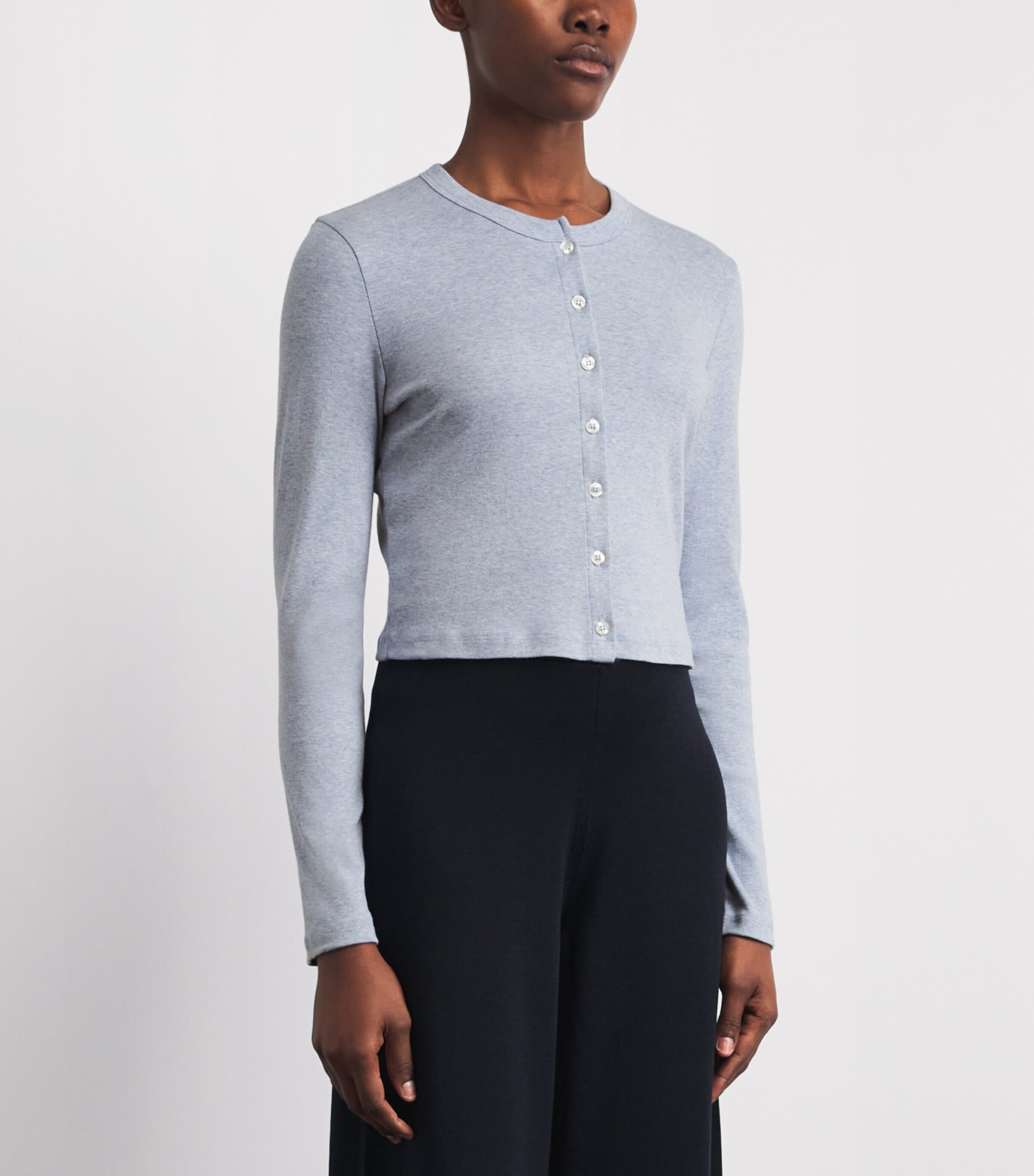 LESET Womens Cotton Nando Cropped Cardigan Ciel Melange Image 4
