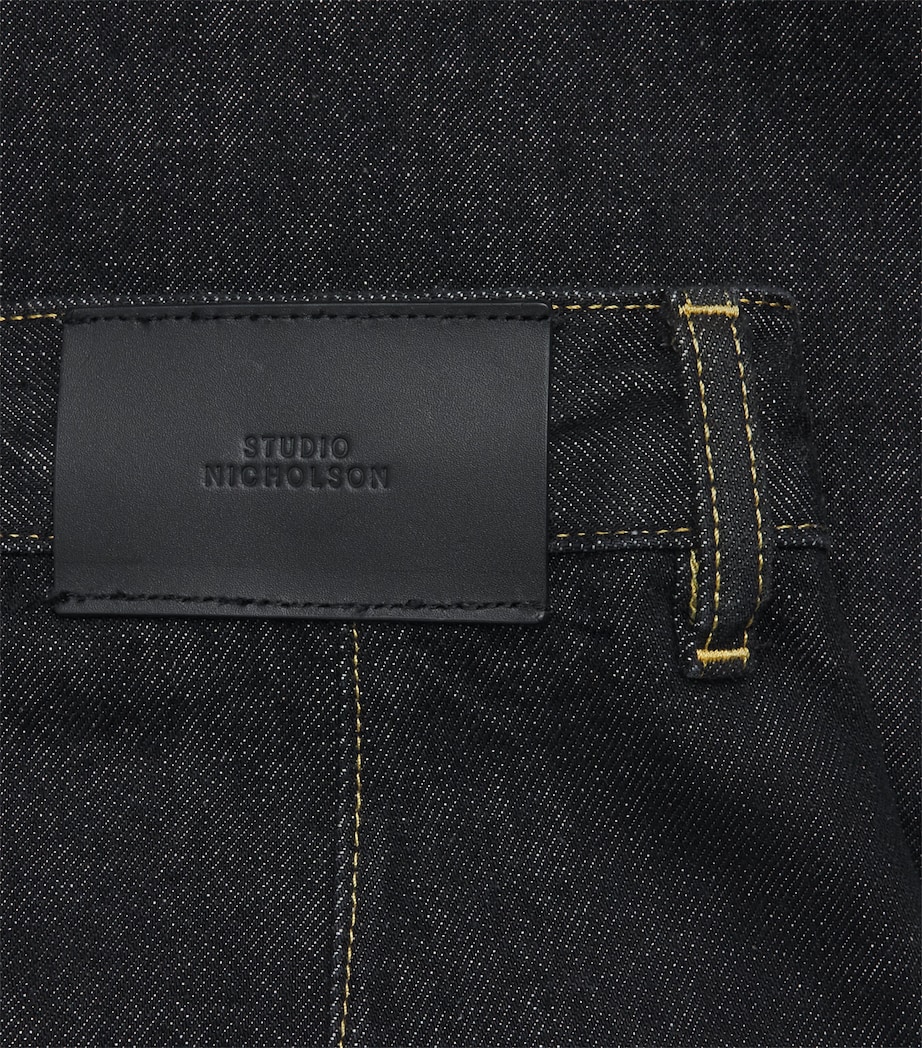 Studio Nicholson Mens Pleated Wide-Leg Jeans Black Image 6