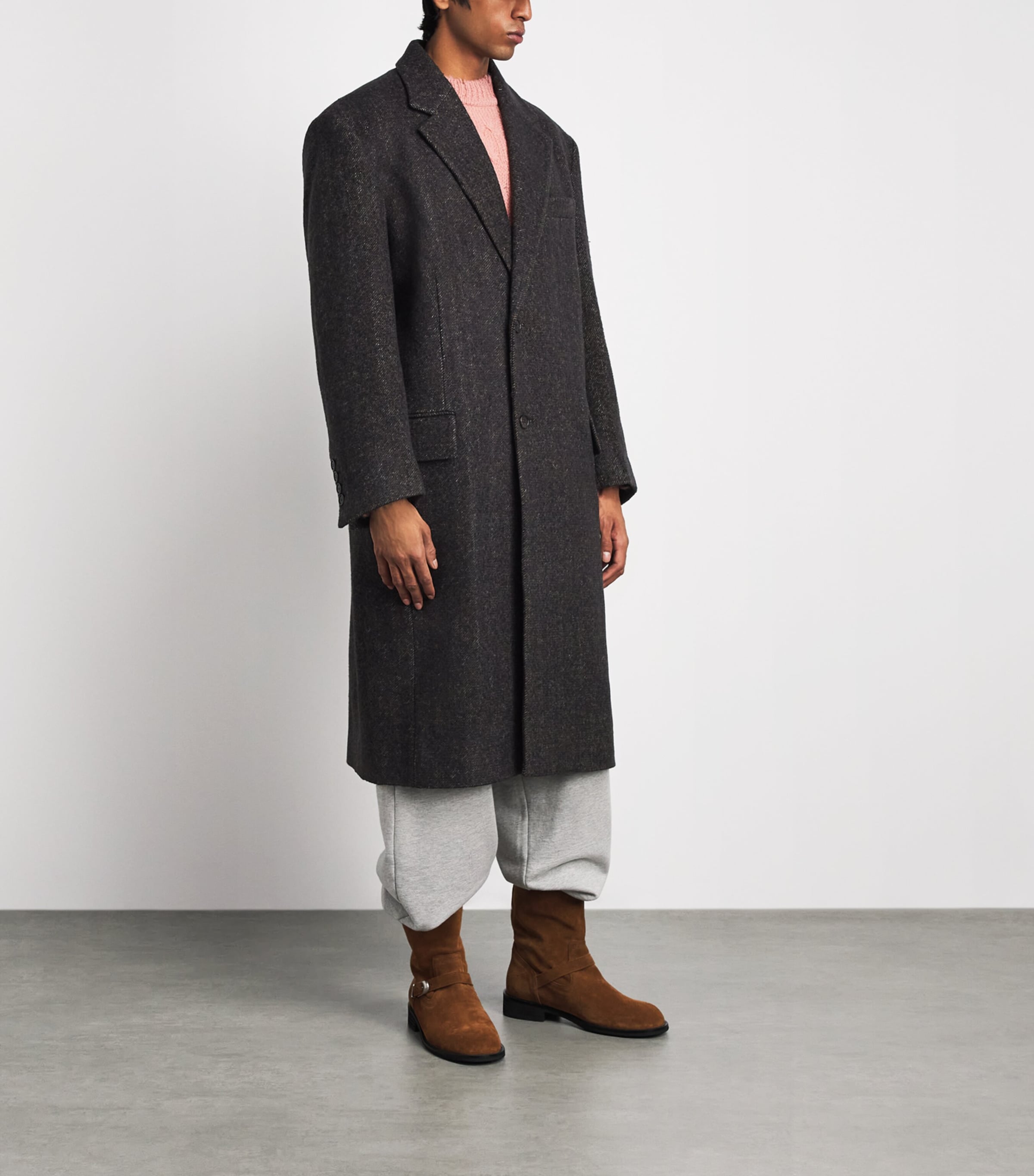 System Mens Wool Single-Breasted Overcoat Dark Brown Image 4