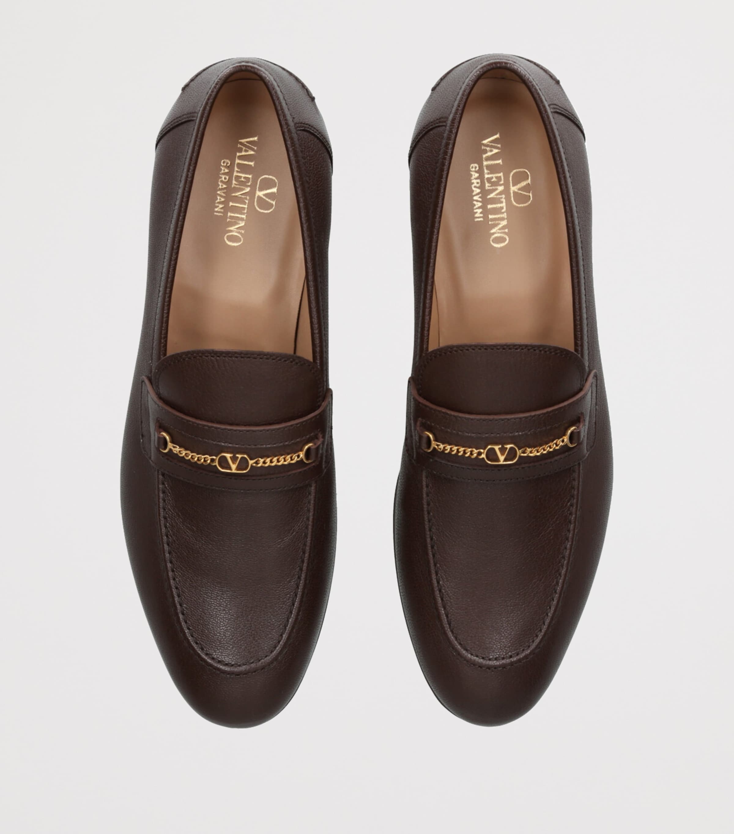 Leather Chain-Detail Loafers DARK BROWN Image 4