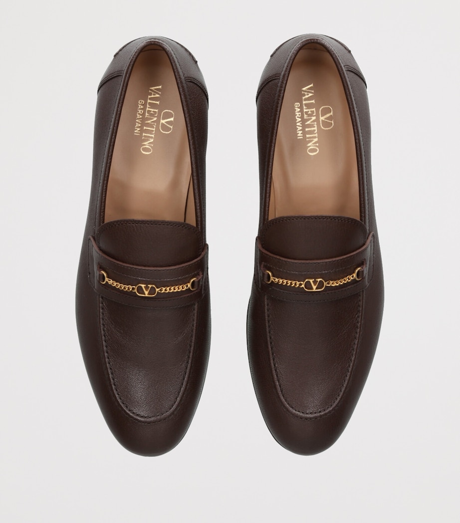 Leather Chain-Detail Loafers DARK BROWN Image 4