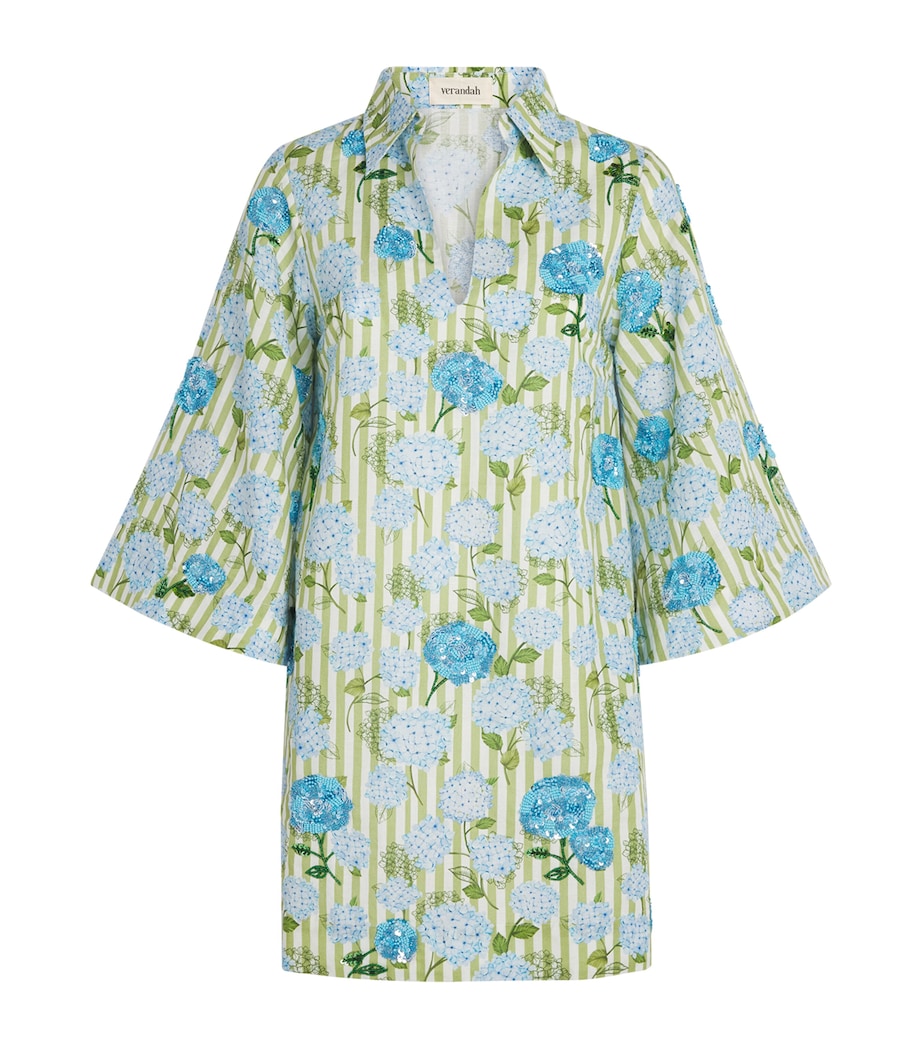 Verandah Womens Embellished Hydrangea Mini Tunic Dress Iv & Grn Hydr Stripe Image 1