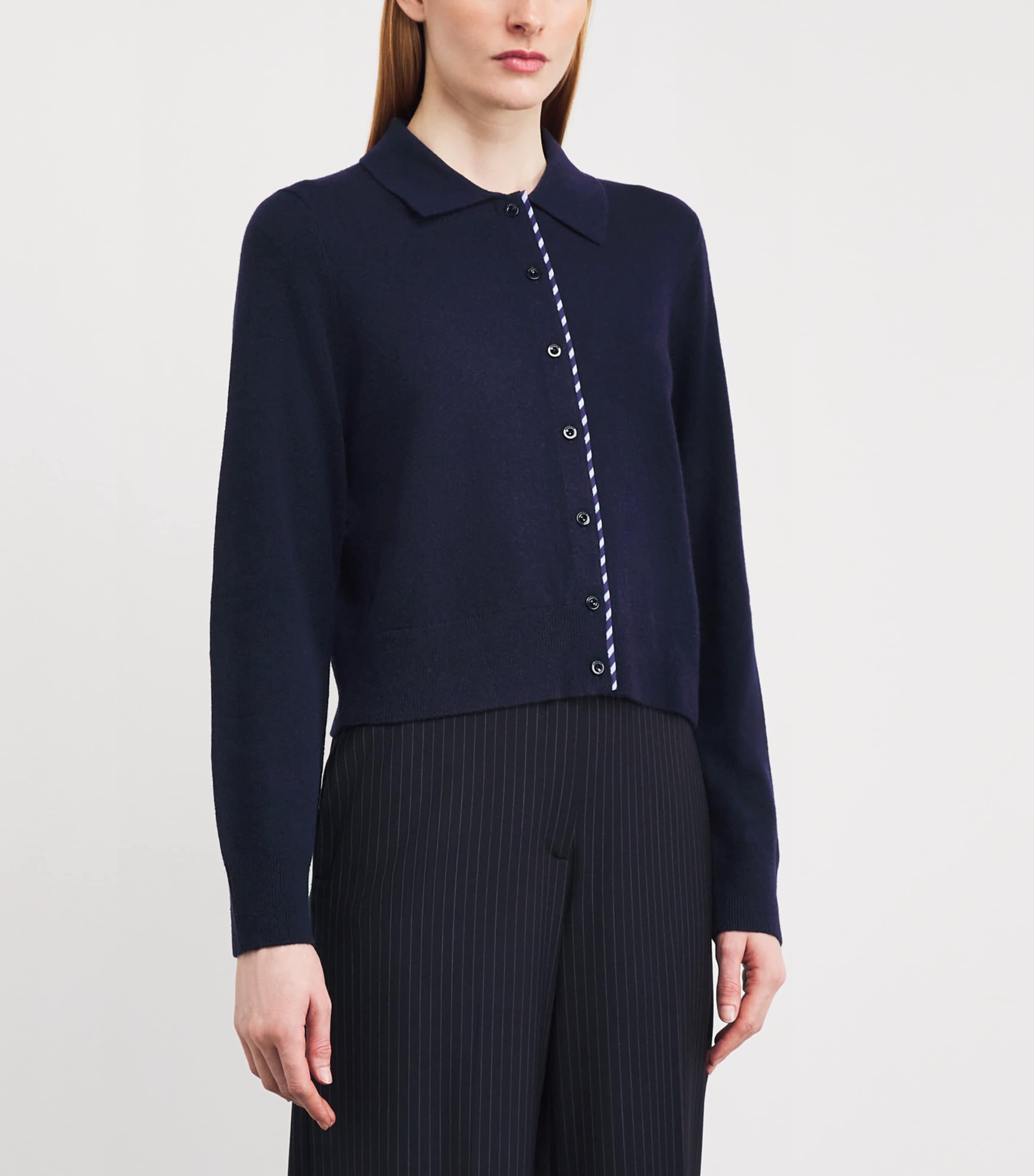 Wool-Cashmere Stripe Cardigan NAVY BLUE Image 3