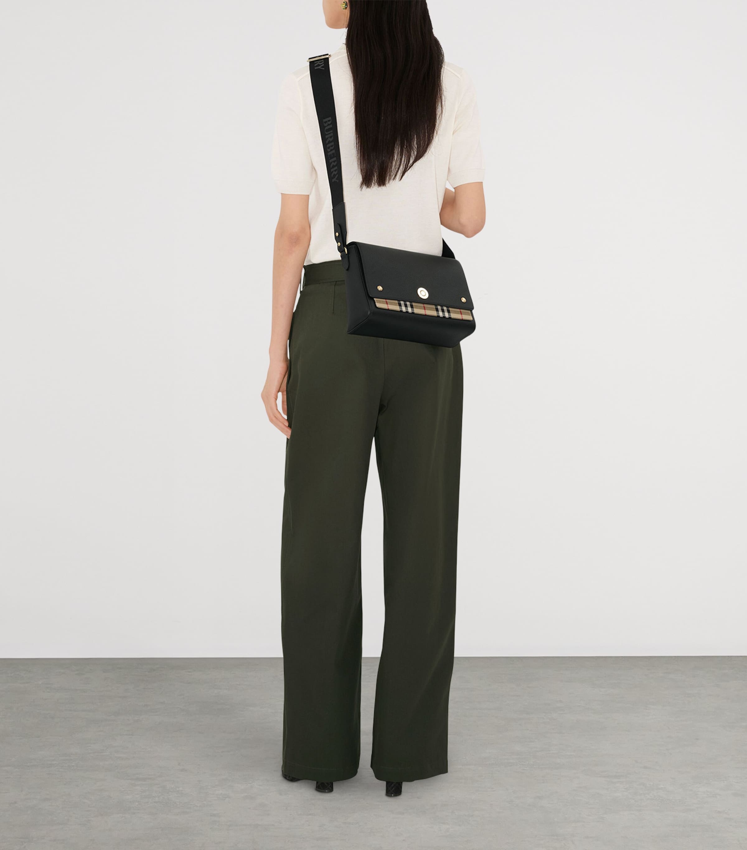 Leather Check-Lined Cross-Body Bag BLACK Image 2