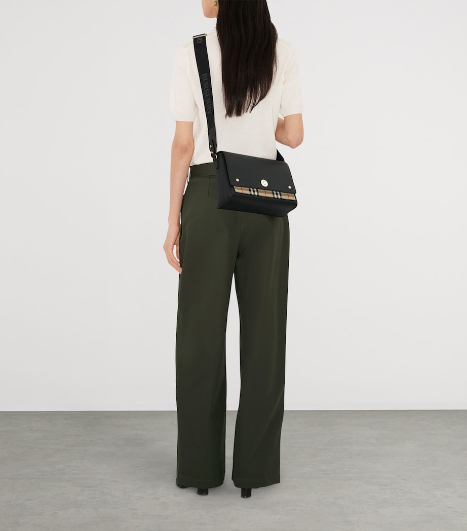 Leather Check-Lined Cross-Body Bag BLACK Image 2