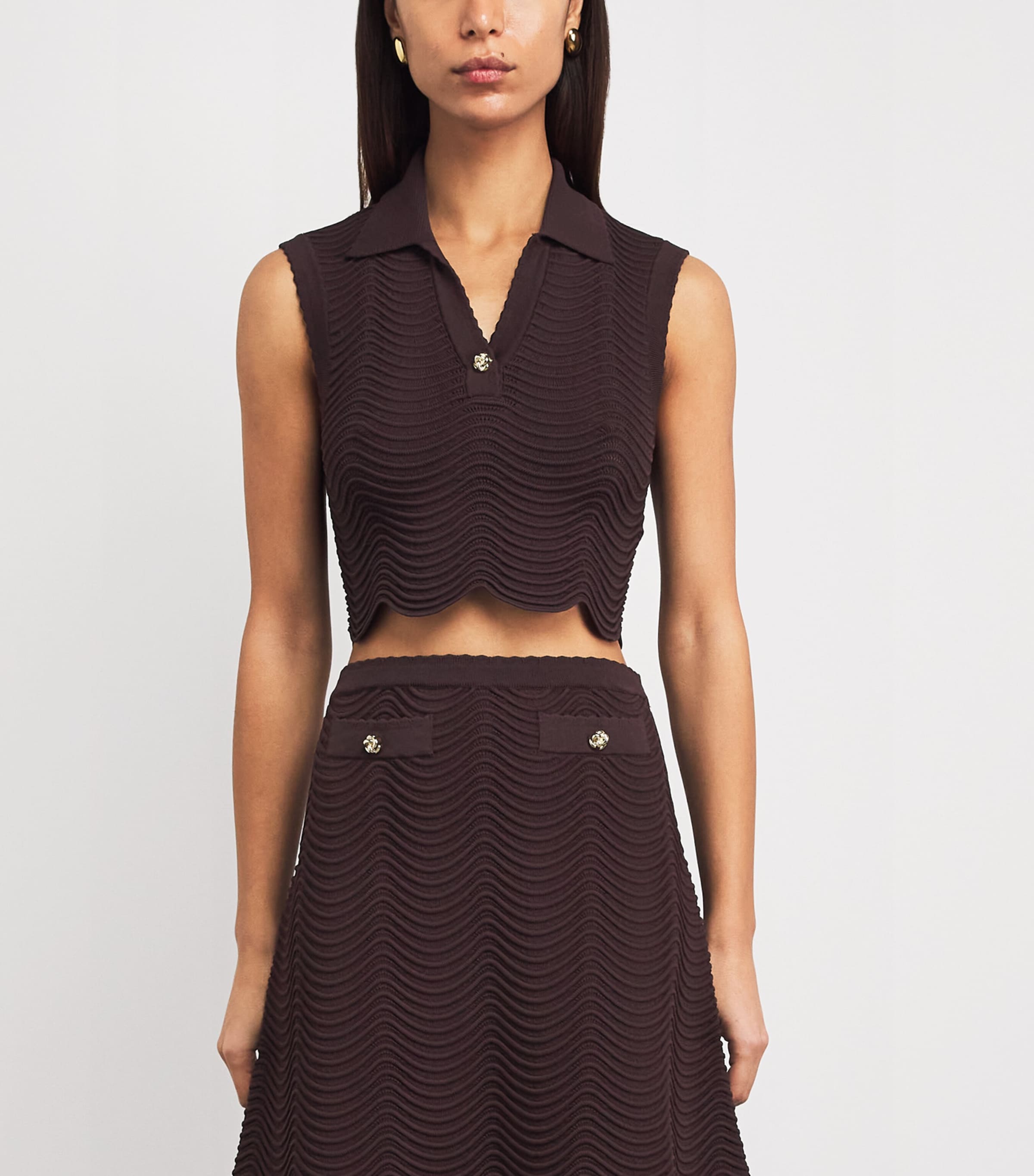 Sandro Paris Womens Knitted Crop Top Brown Image 4