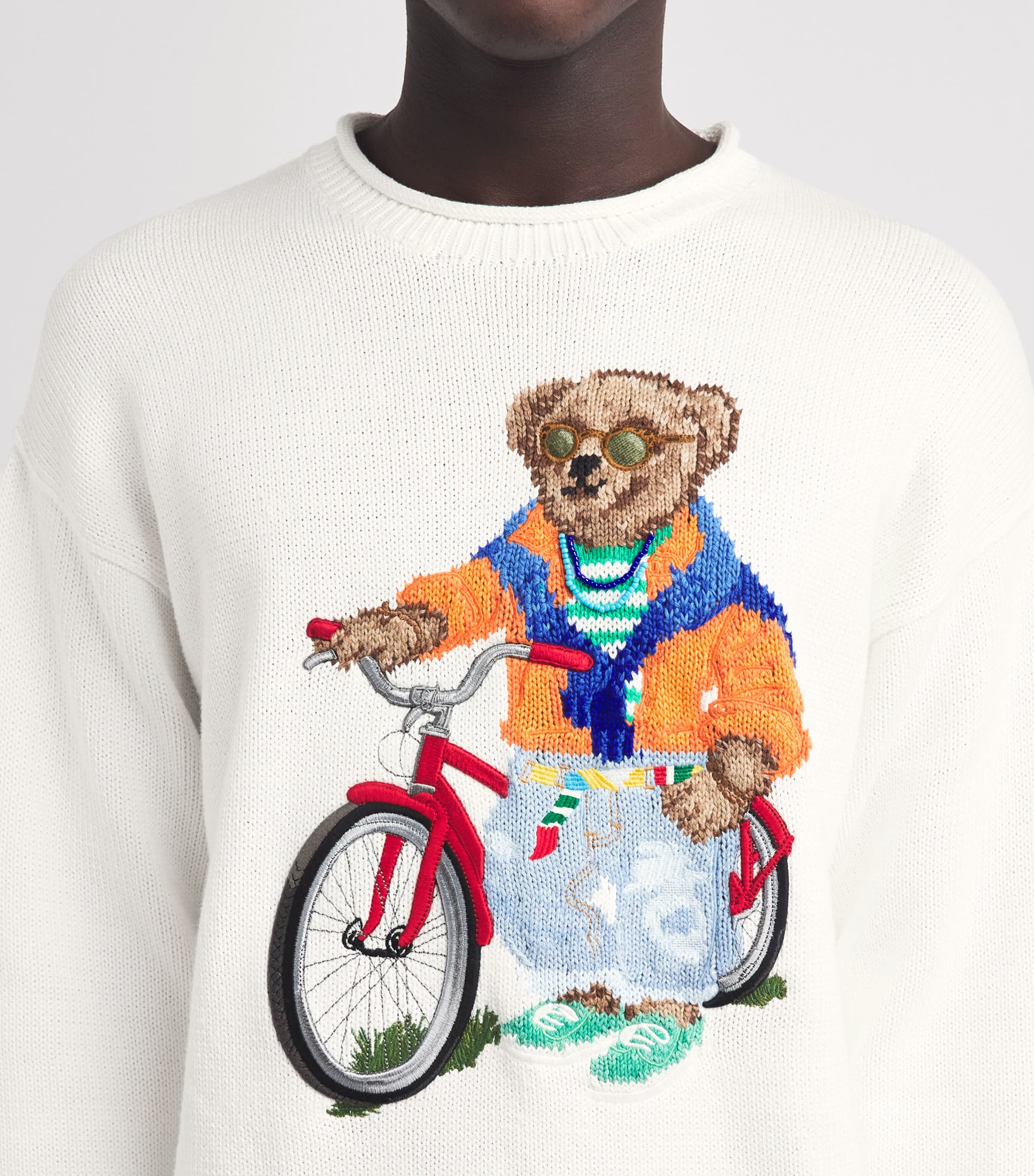 Polo Ralph Lauren Mens Cotton Embroidered Polo Bear Sweater Deckwash White Image 3