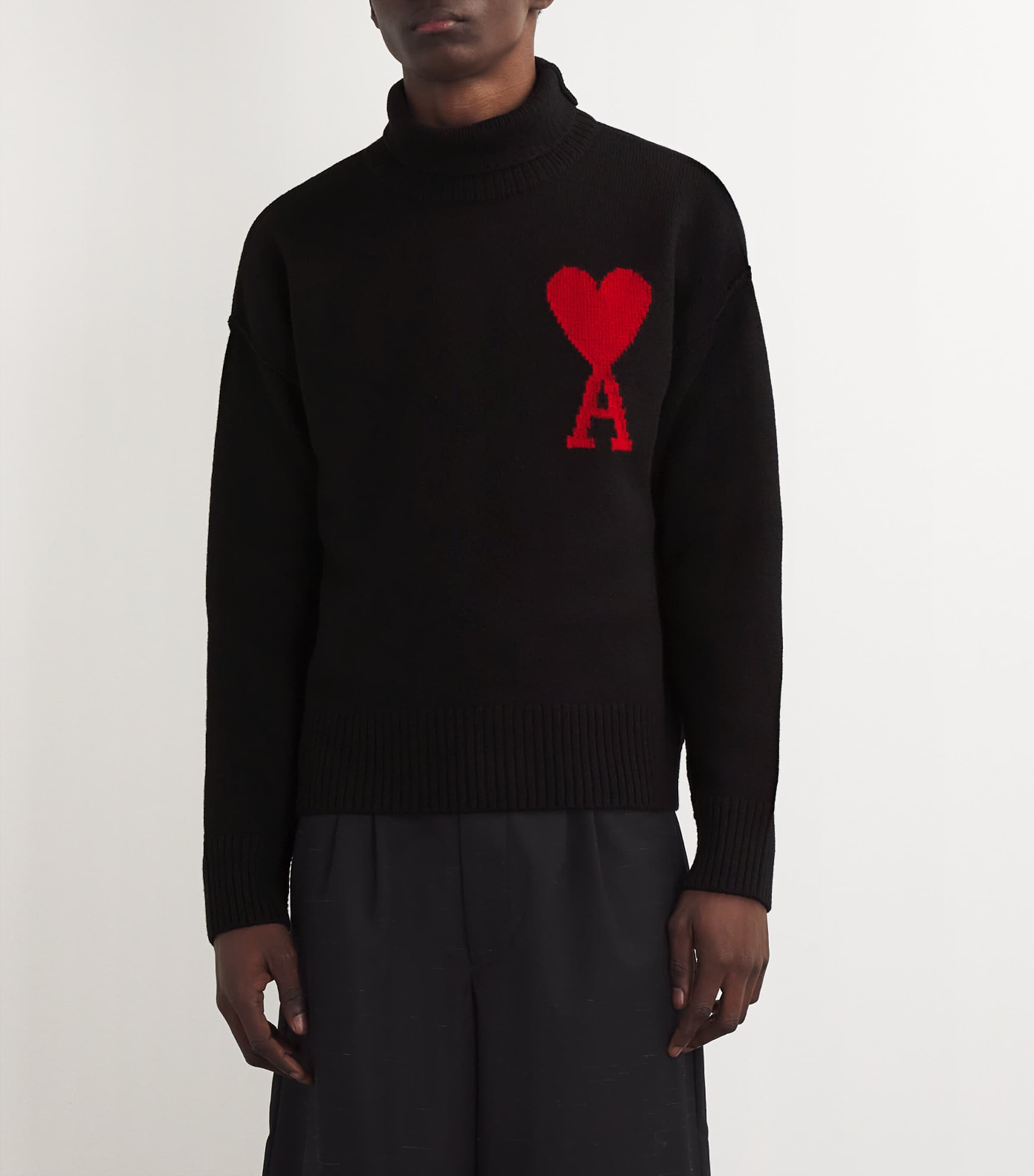 Merino Wool Ami de Coeur Sweater BLACK/RED/009 Image 3
