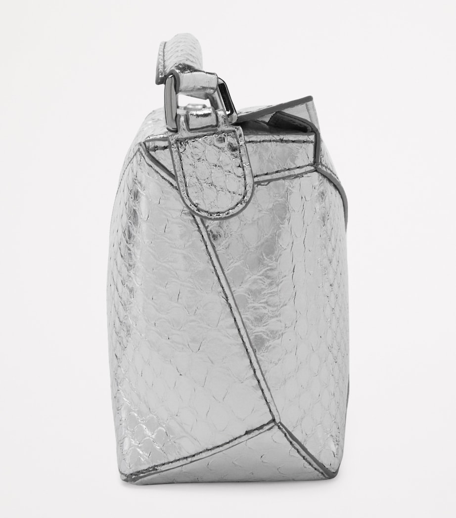 EXCLUSIVE Mini Python Skin Puzzle Edge Top-Handle Bag SILVER Image 3