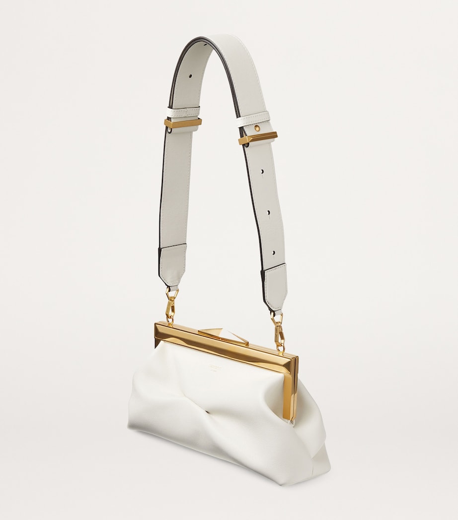 Leather Diamond Frame Clutch Bag LATTE/GOLD Image 3