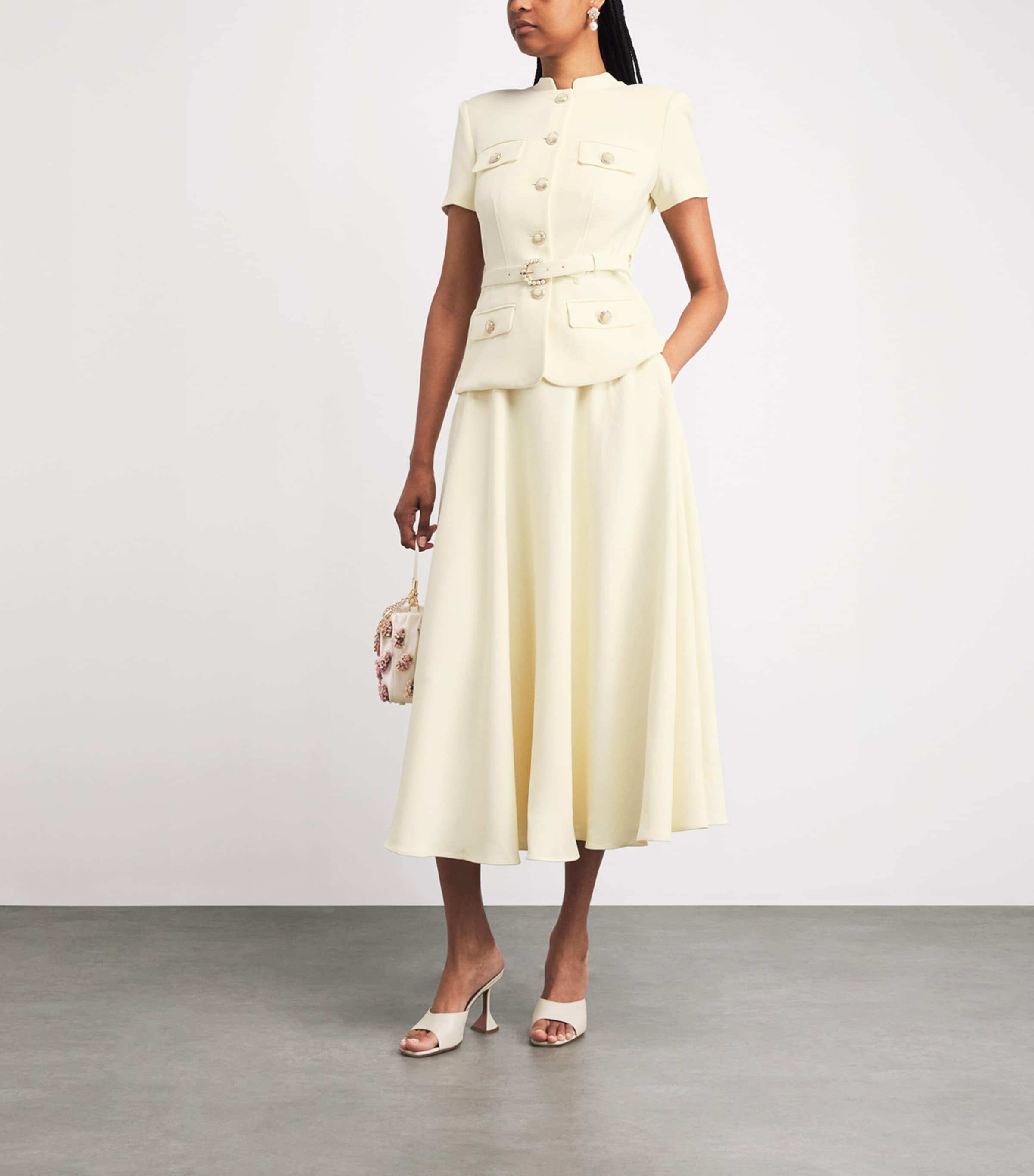Self-Portrait Womens Crepe Peplum Midi Dress Yellow Image 2