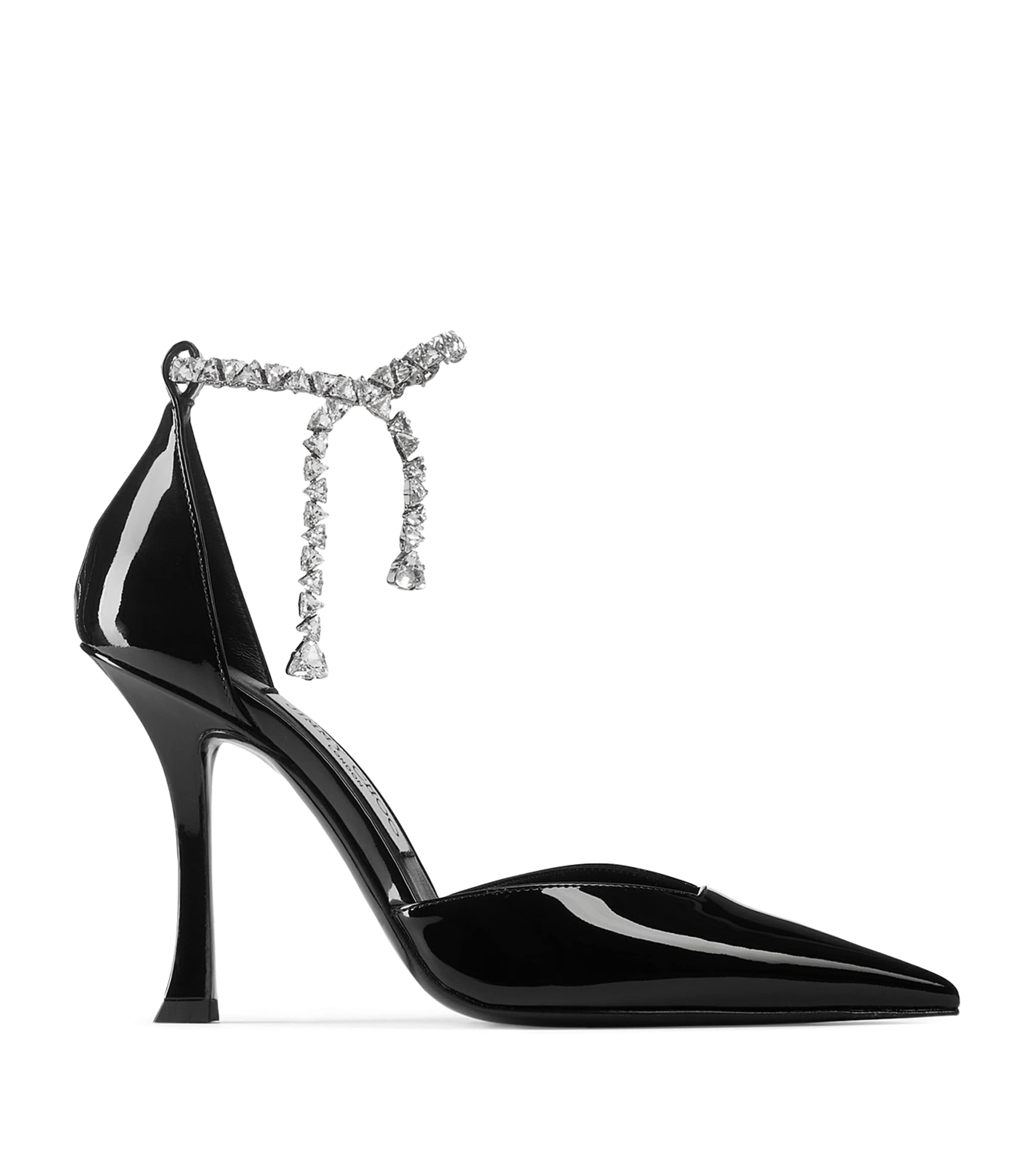 Jimmy Choo Stevie 100 Crystal-embellished Pumps In Patent Leather In Black