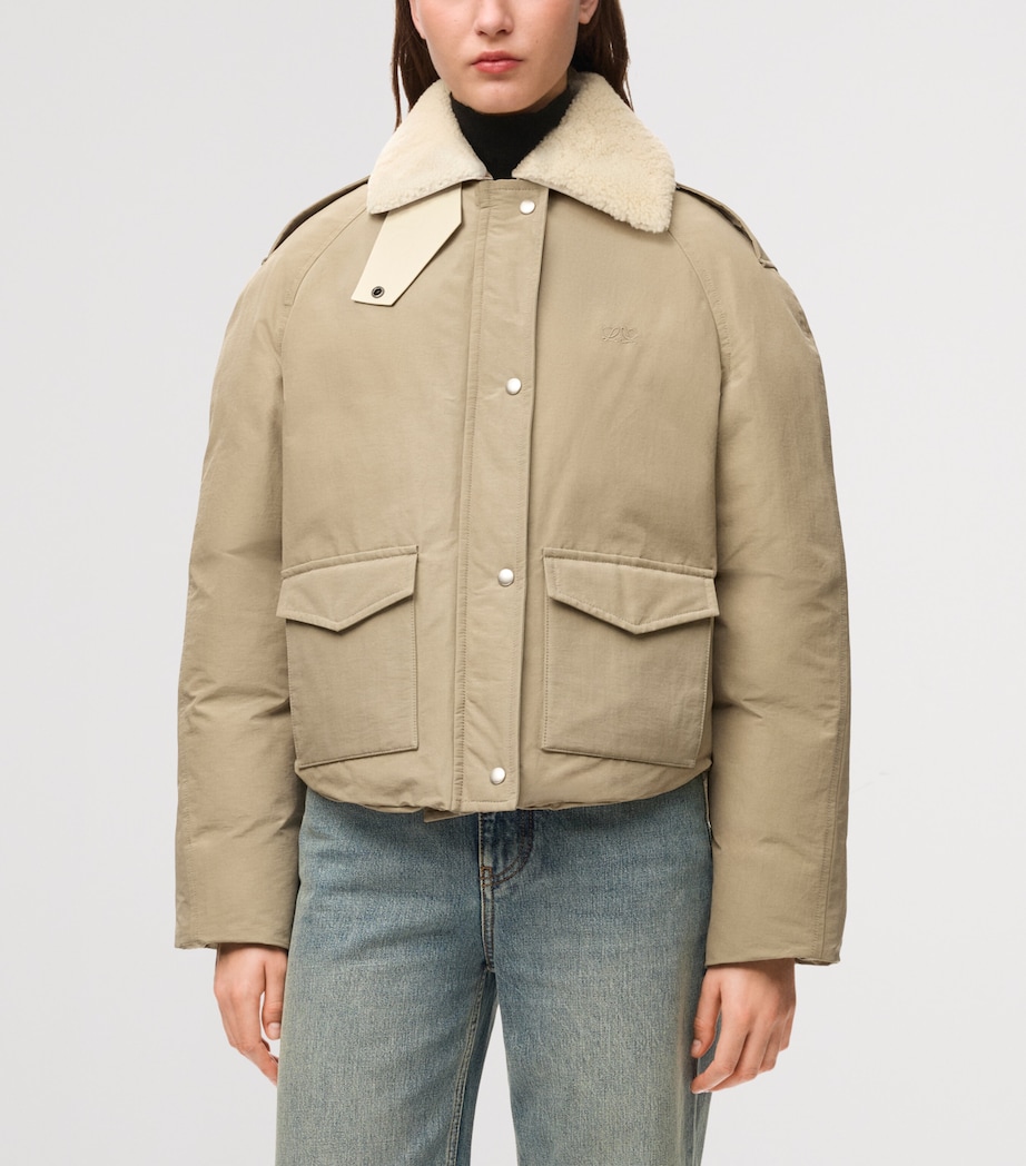 LOEWE Womens Technical Shearling-Collar Jacket Light Sage Image 3