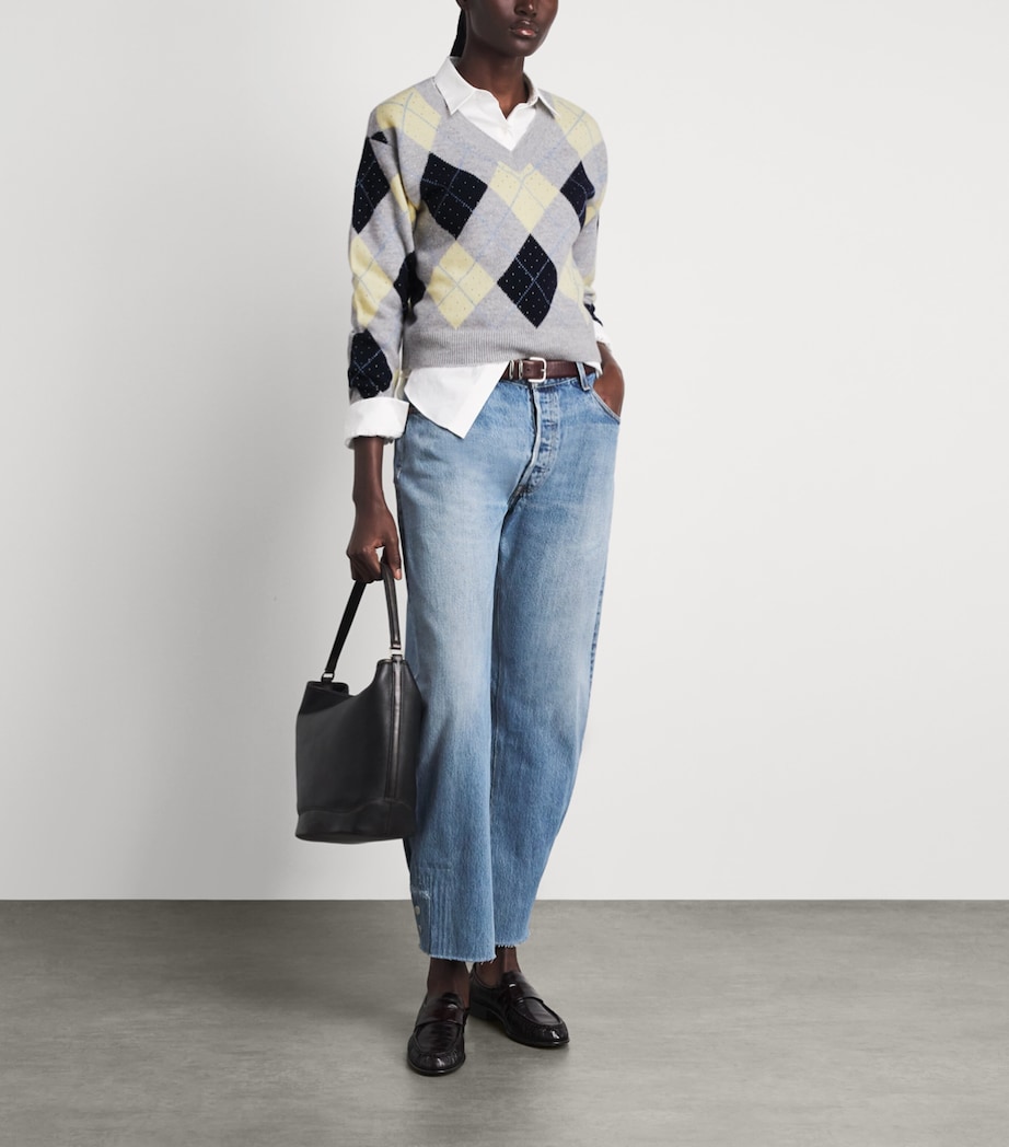 Sandro Paris Womens Wool Embellished Argyle Sweater Grey / Yellow Image 2
