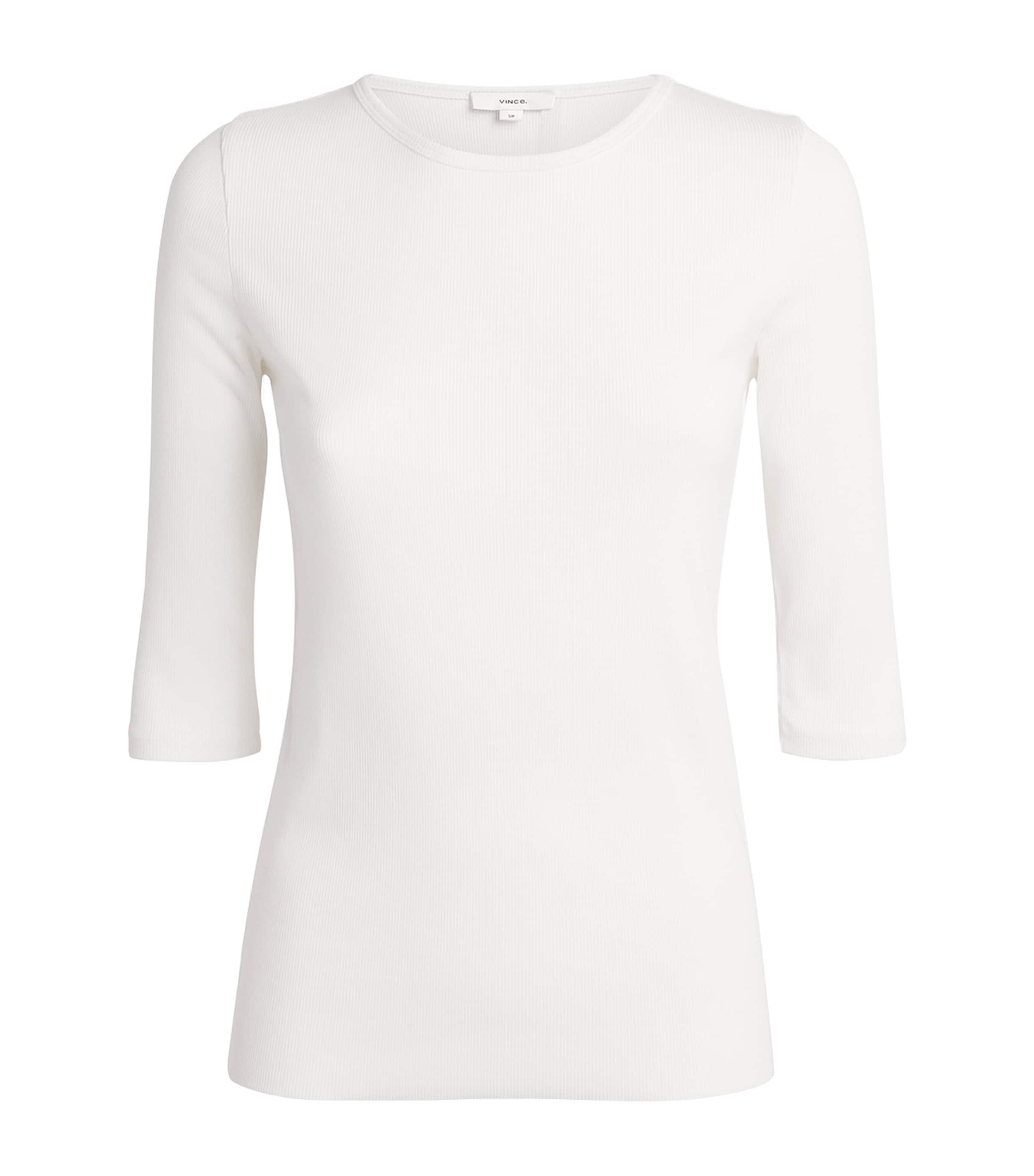 Vince Ribbed Elbow-sleeve T-shirt In White