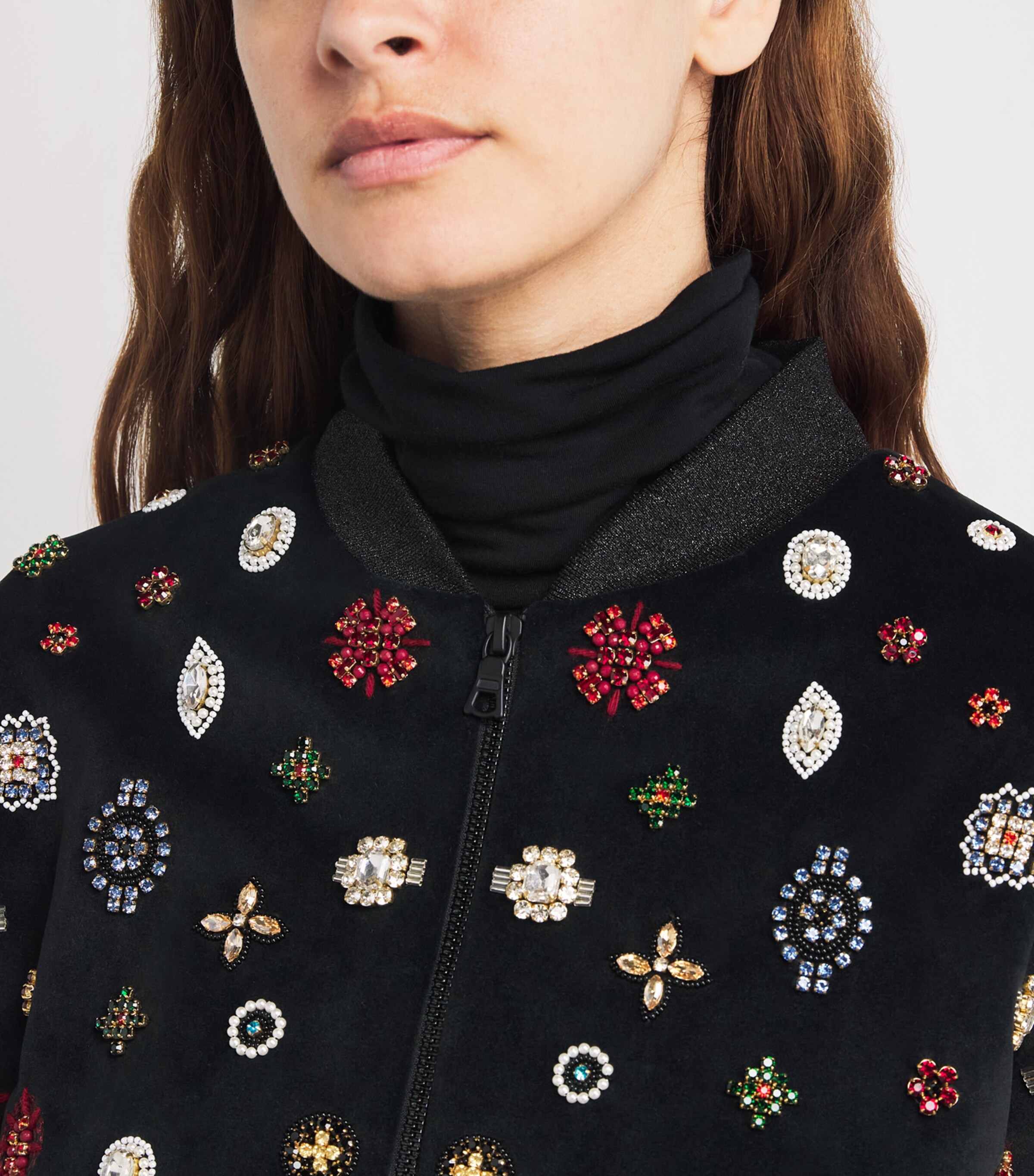 Alice+Olivia Womens Embellished Jackie Bomber Jacket Black/multi Image 6