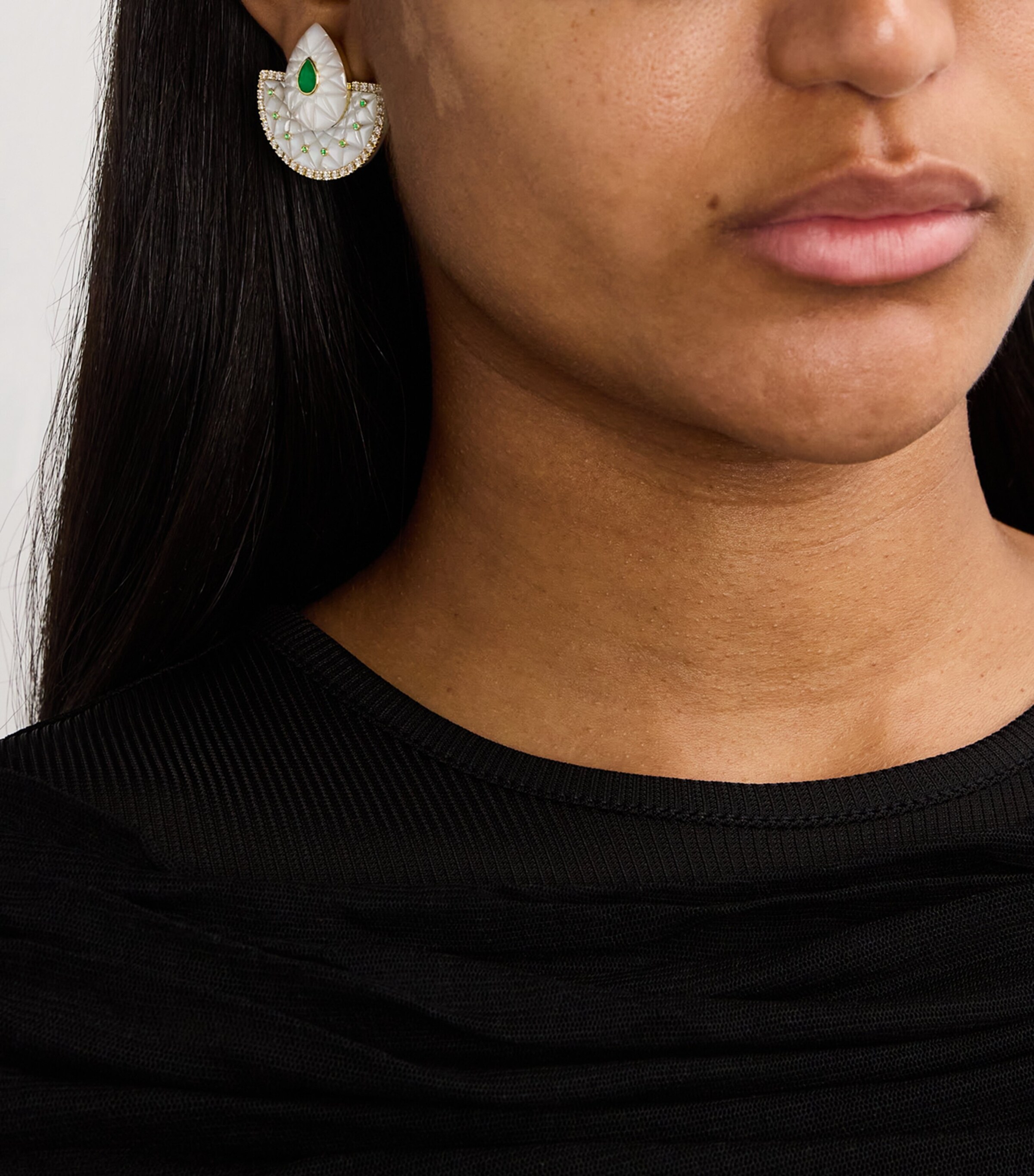 L'ATELIER NAWBAR Yellow Gold, Diamond and Emerald Bond Street Fan Earrings Yellow Gold Image 2