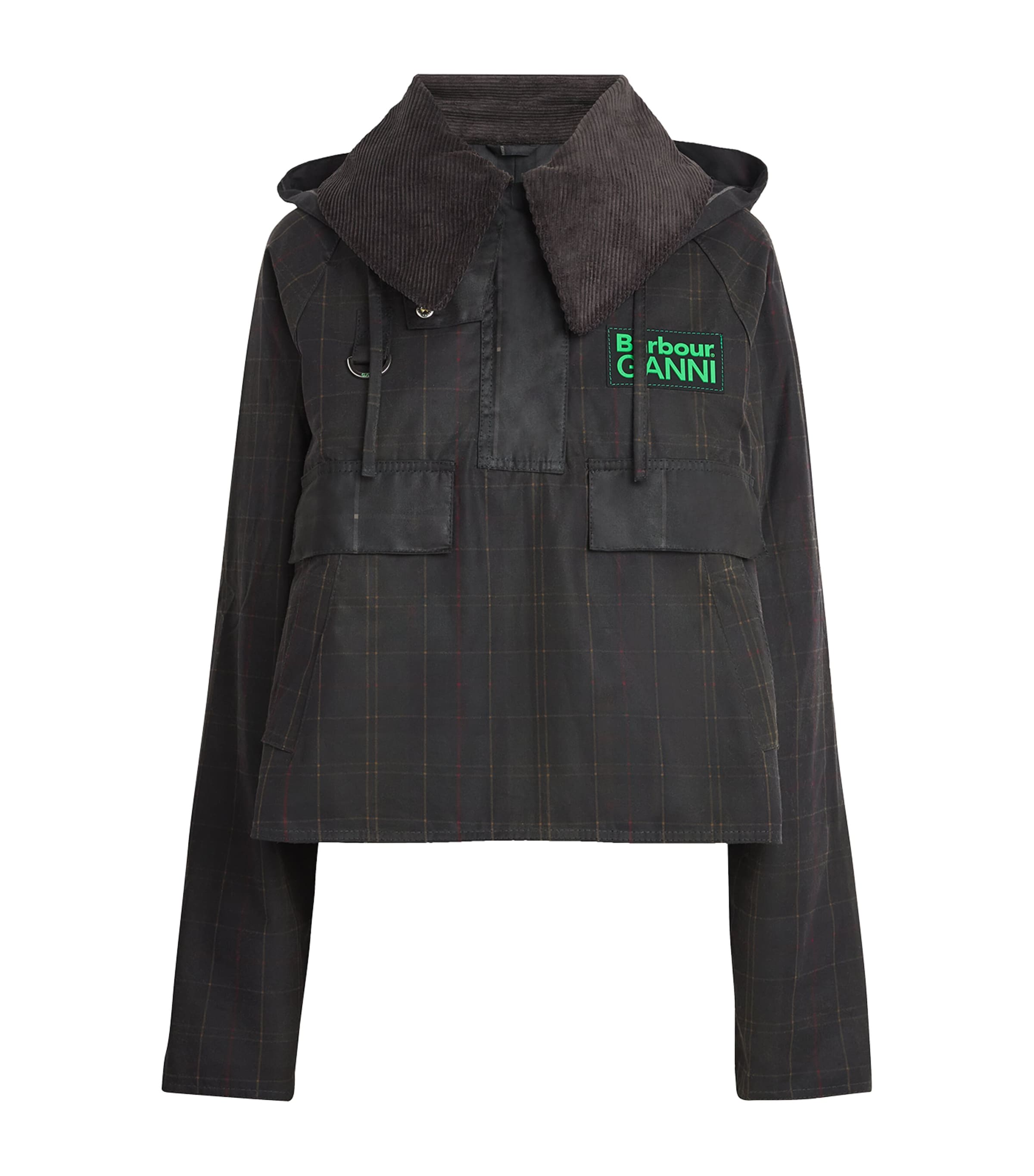 Shop Barbour X Ganni Tartan Waxed Anorak Jacket In Green