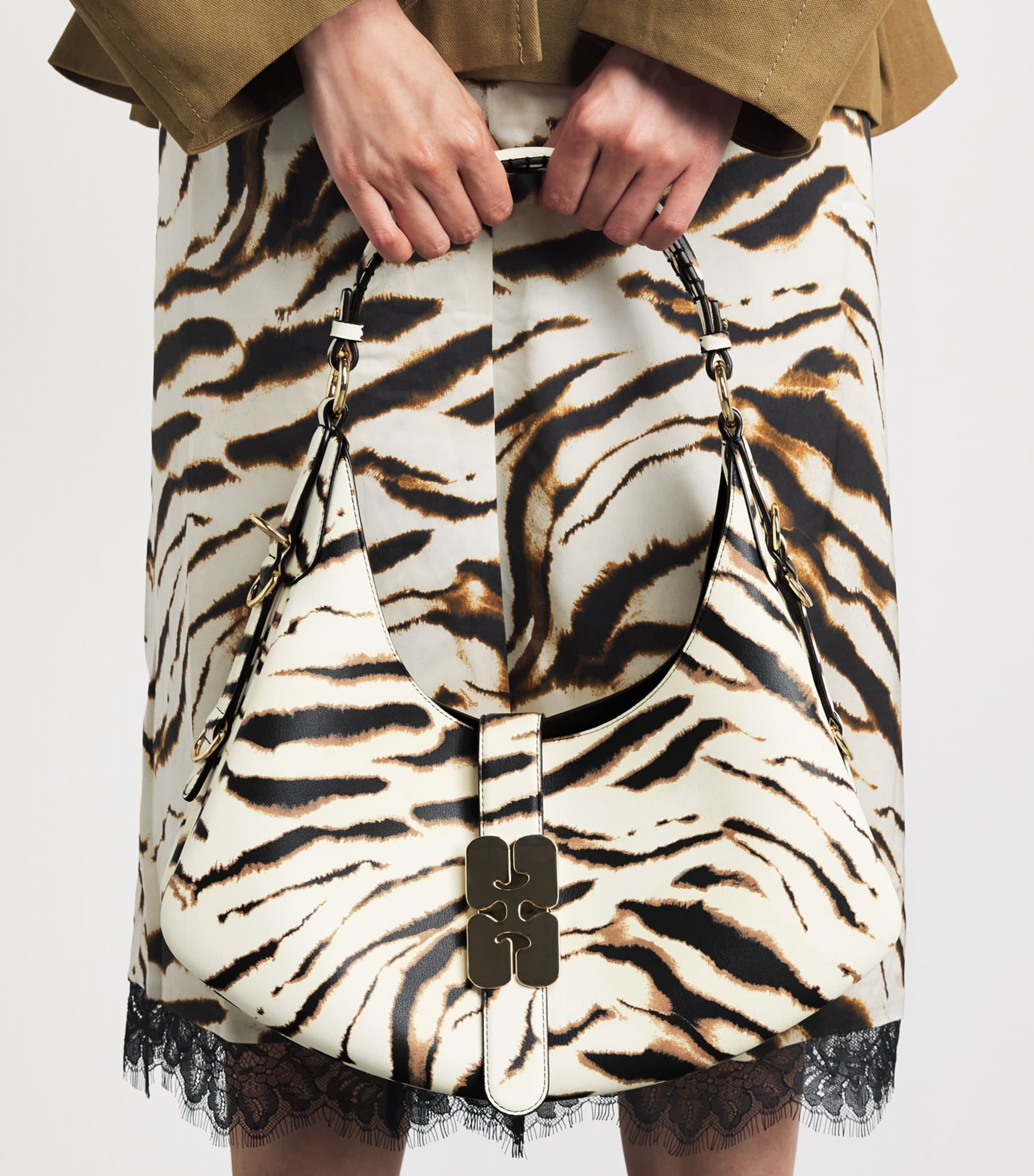 GANNI Small Zebra Kat Shoulder Bag Egret Image 4