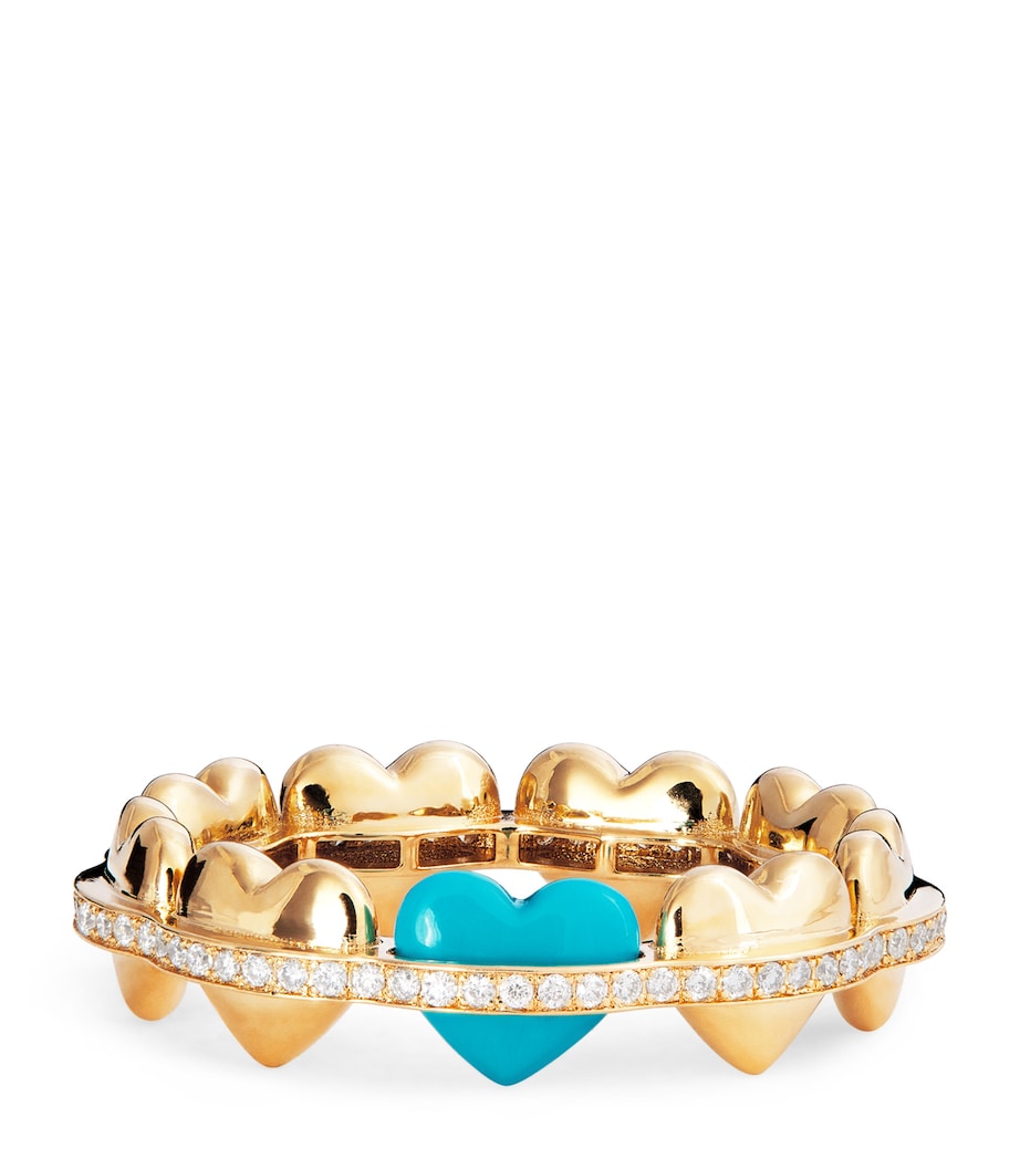 Yellow Gold, Diamond and Turquoise N*93 Heart Ring YELLOW GOLD Image 1