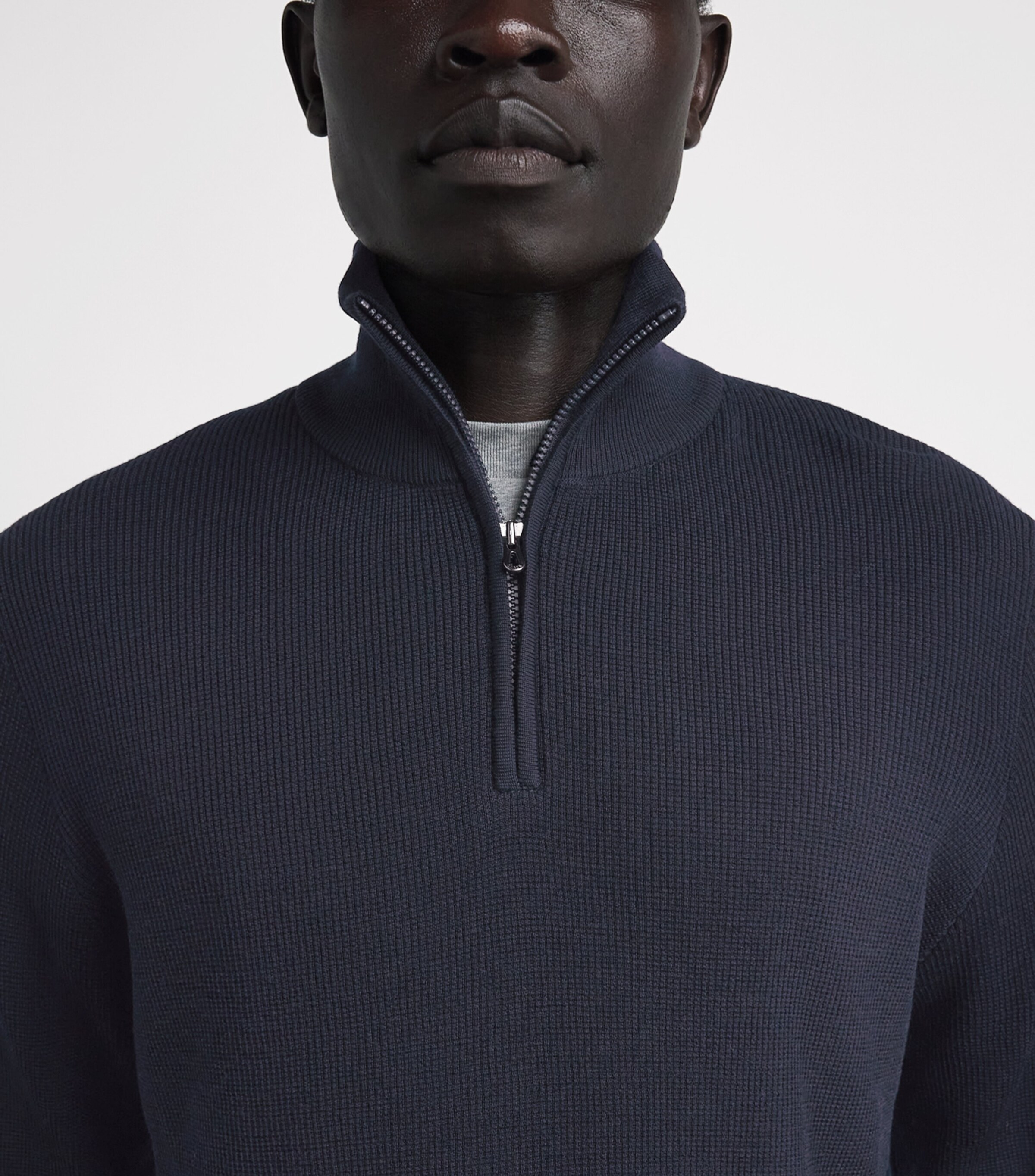 Sease Mens Virgin Wool Quarter-Zip Sweater Midnight Blue Image 3
