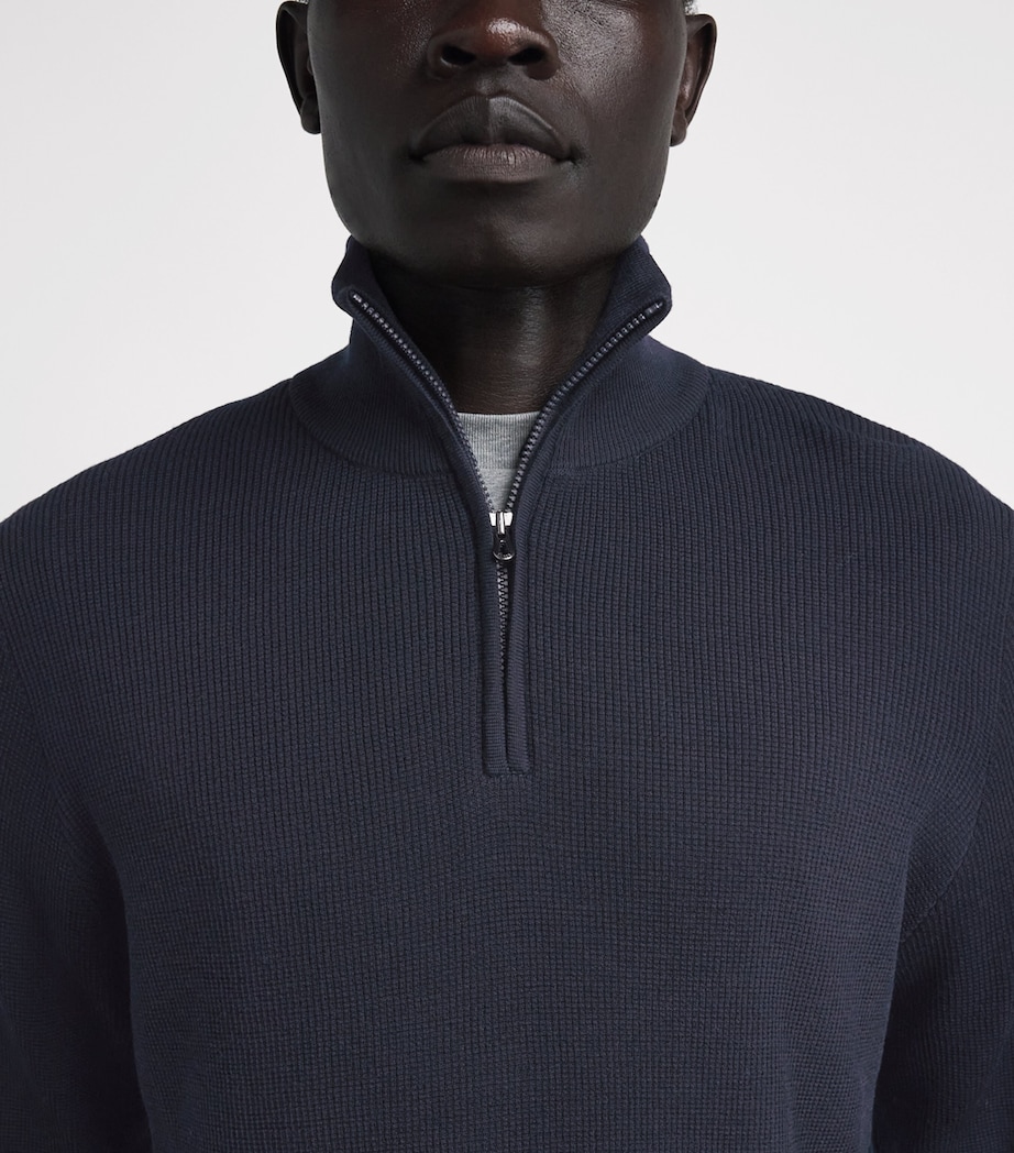 Sease Mens Virgin Wool Quarter-Zip Sweater Midnight Blue Image 3